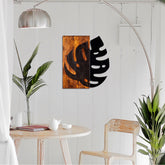 Accesoriu decorativ Leaf 2, negru/nuc, metal/lemn, 52x58 cm