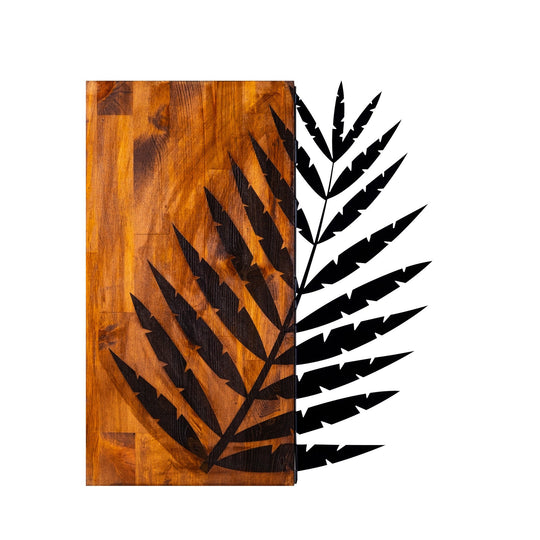 Accesoriu decorativ Leaf 3, nuc/negru, lemn/metal, 50x58 cm