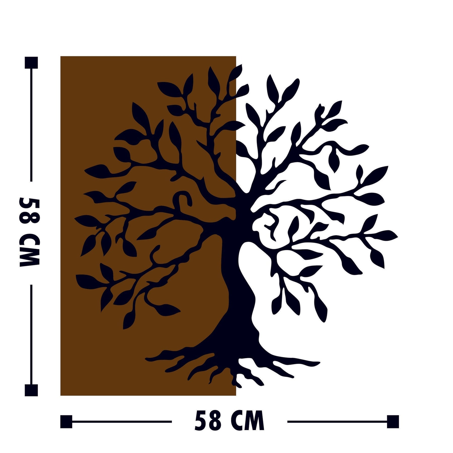 Decoratiune perete Agac, lemn/metal, model arbore, 58 x 58 cm