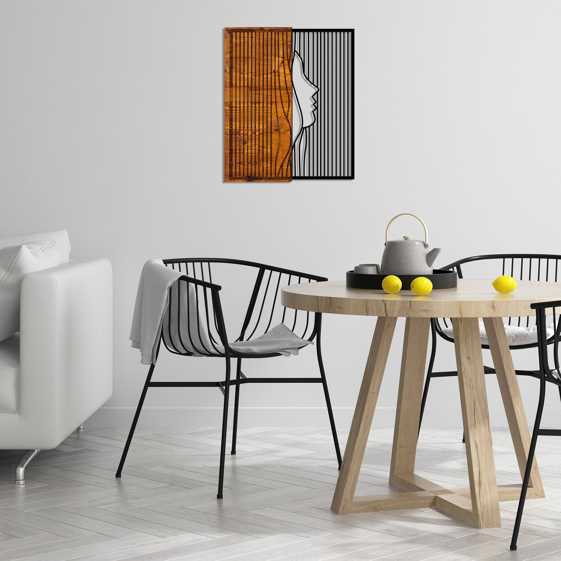 Accesoriu decorativ Esaret, negru/stejar, lemn/metal, 48x58 cm