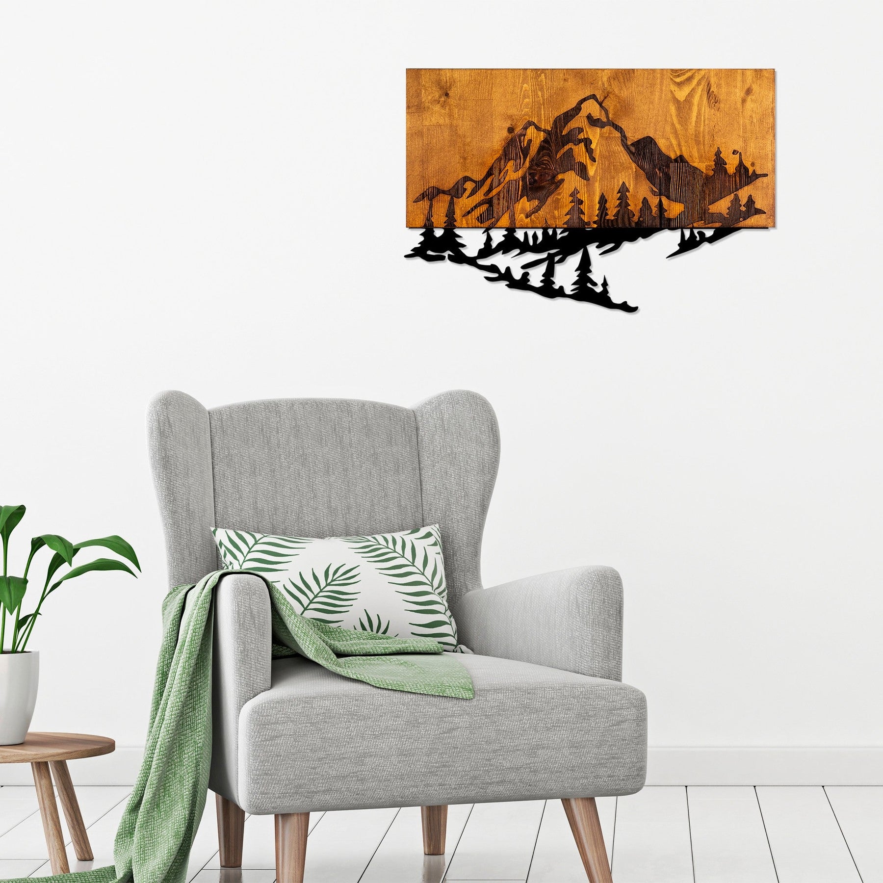 Decoratiune perete Dag 2, lemn/metal, 58 x 38
