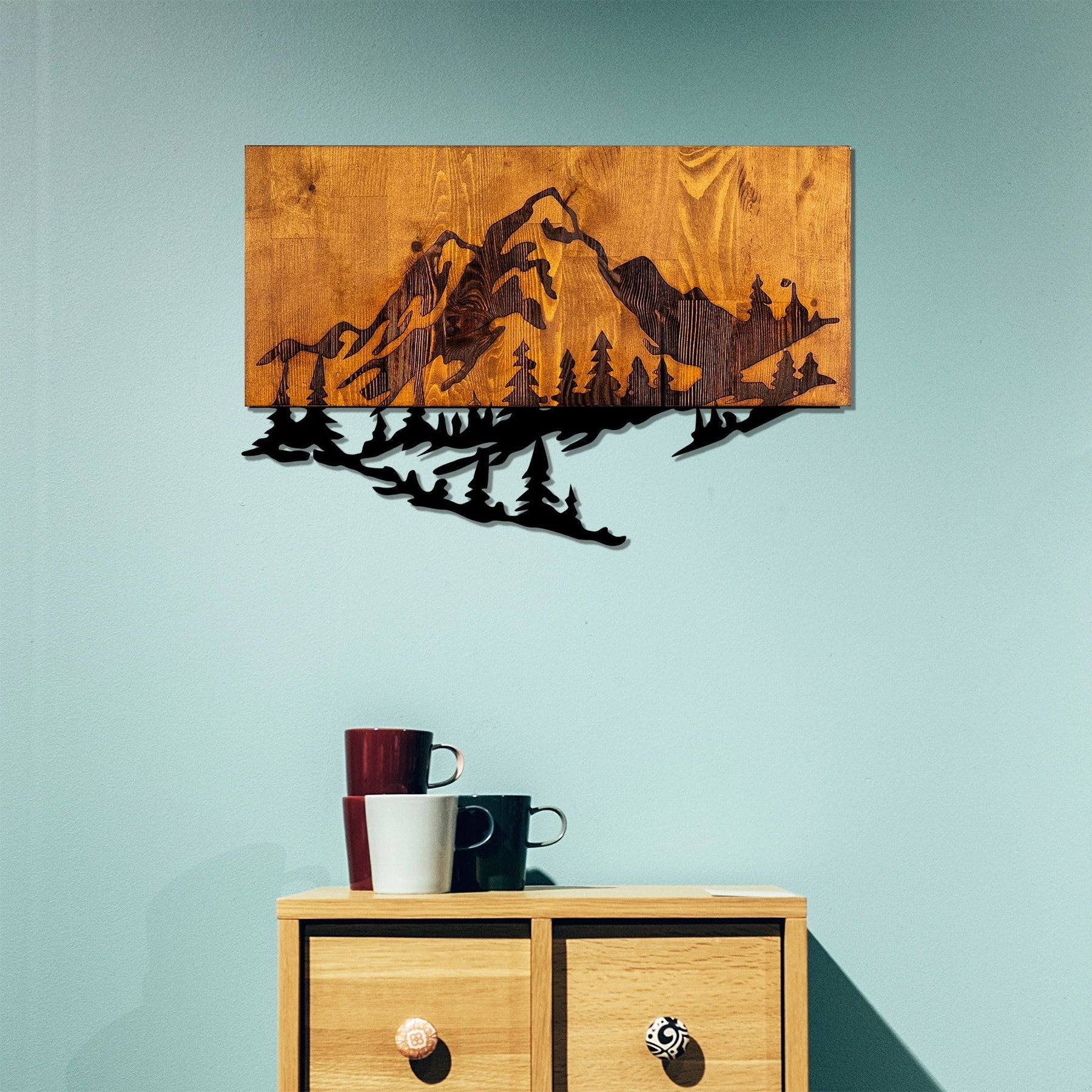 Decoratiune perete Dag 2, lemn/metal, 58 x 38