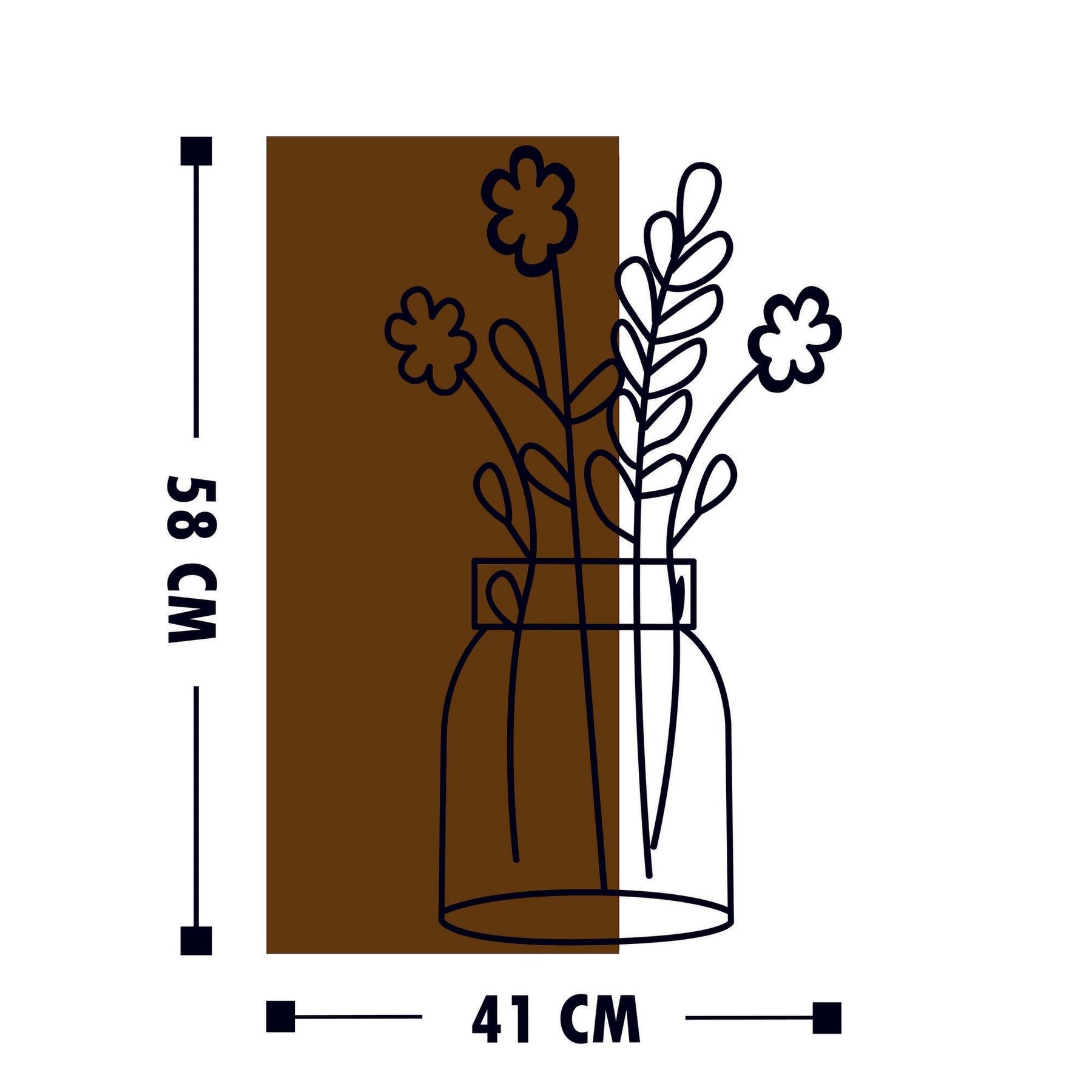 Accesoriu decorativ Cicek2, stejar/negru, lemn/metal, 41x58 cm