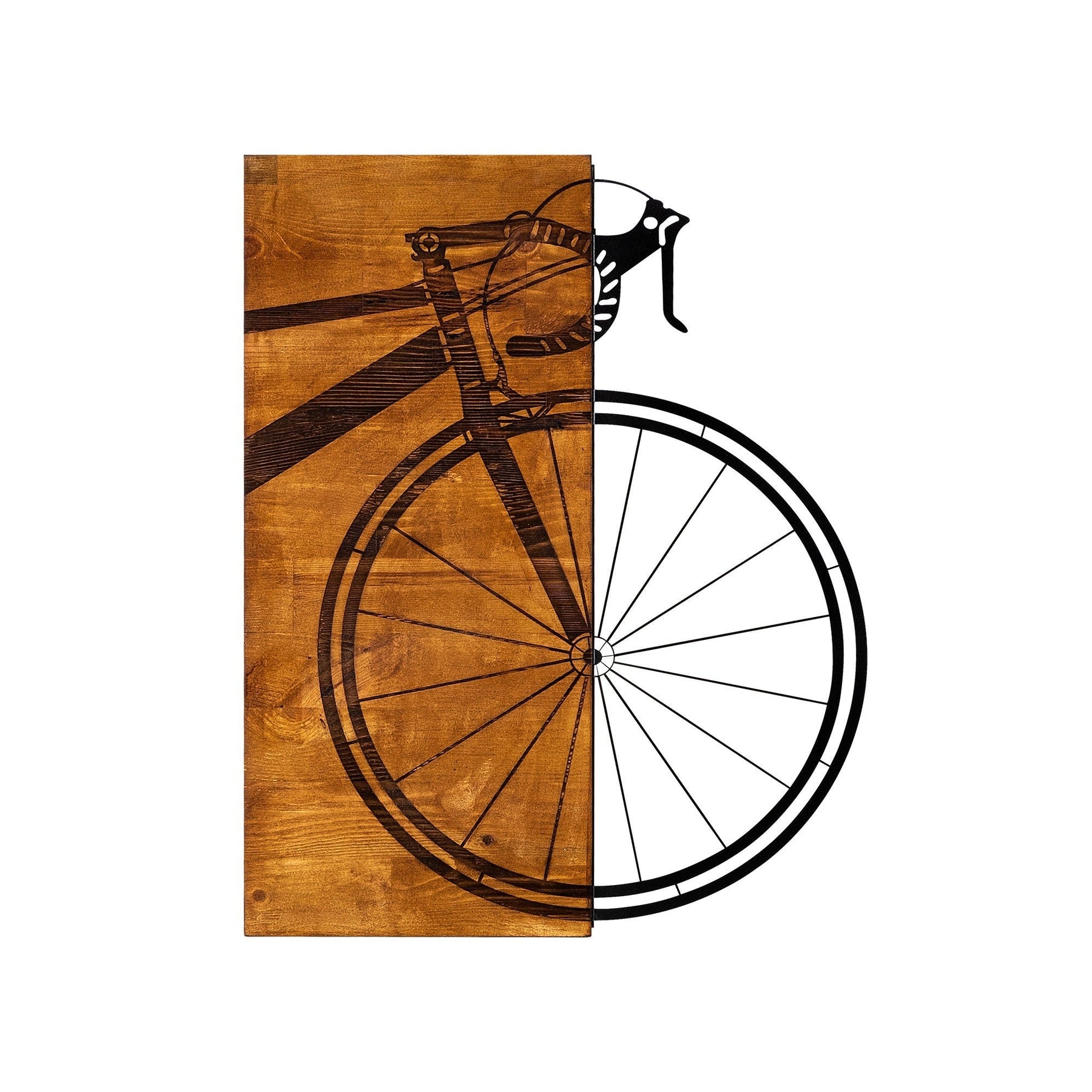 Decoratiune perete Bisiklet, lemn/metal, maro/negru, 45 x 58 cm