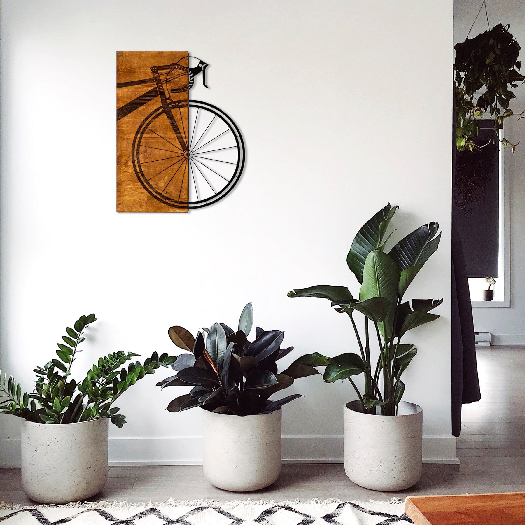 Decoratiune perete Bisiklet, lemn/metal, maro/negru, 45 x 58 cm