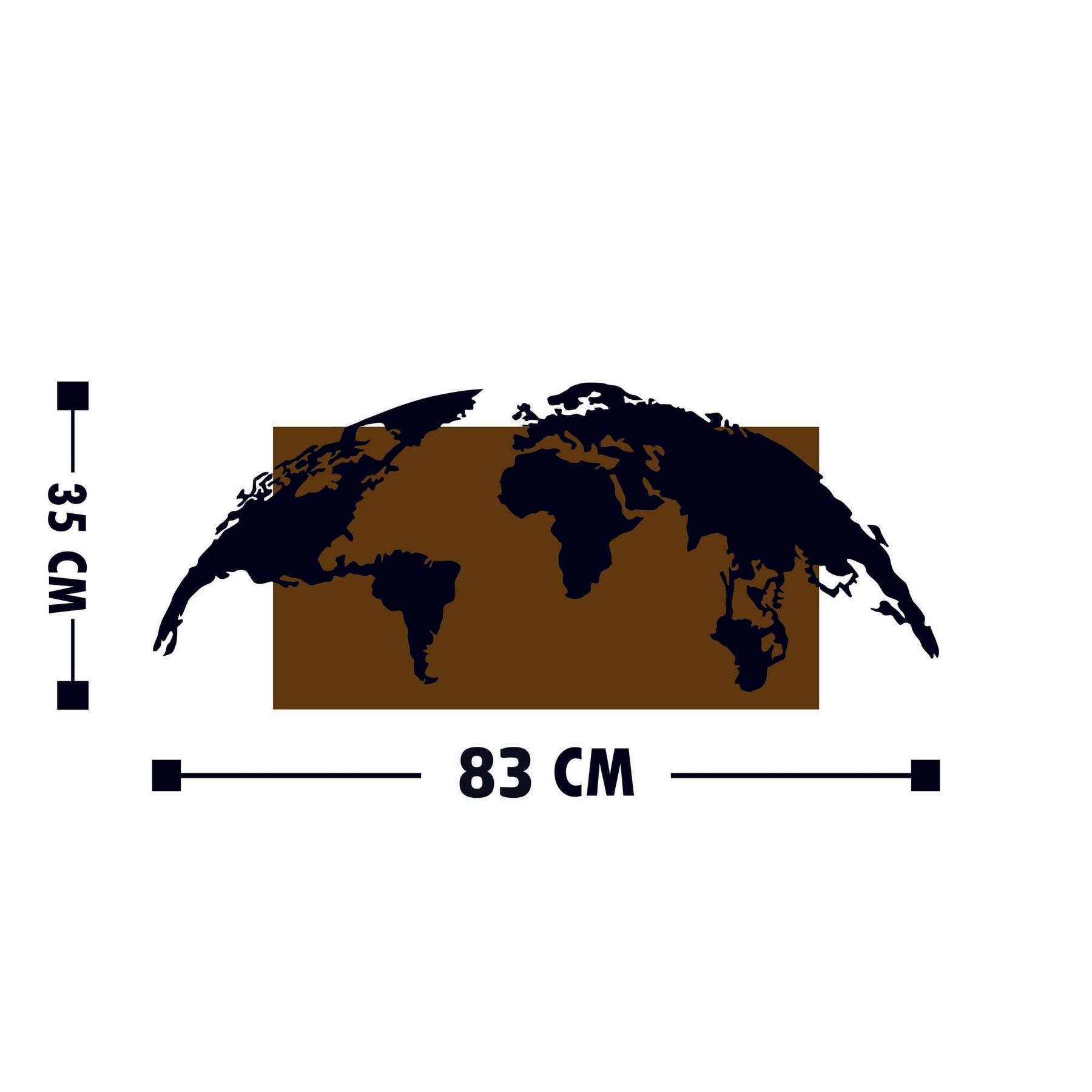 Decoratiune perete World Map, stejar/negru, lemn/metal, 83x3x35 cm