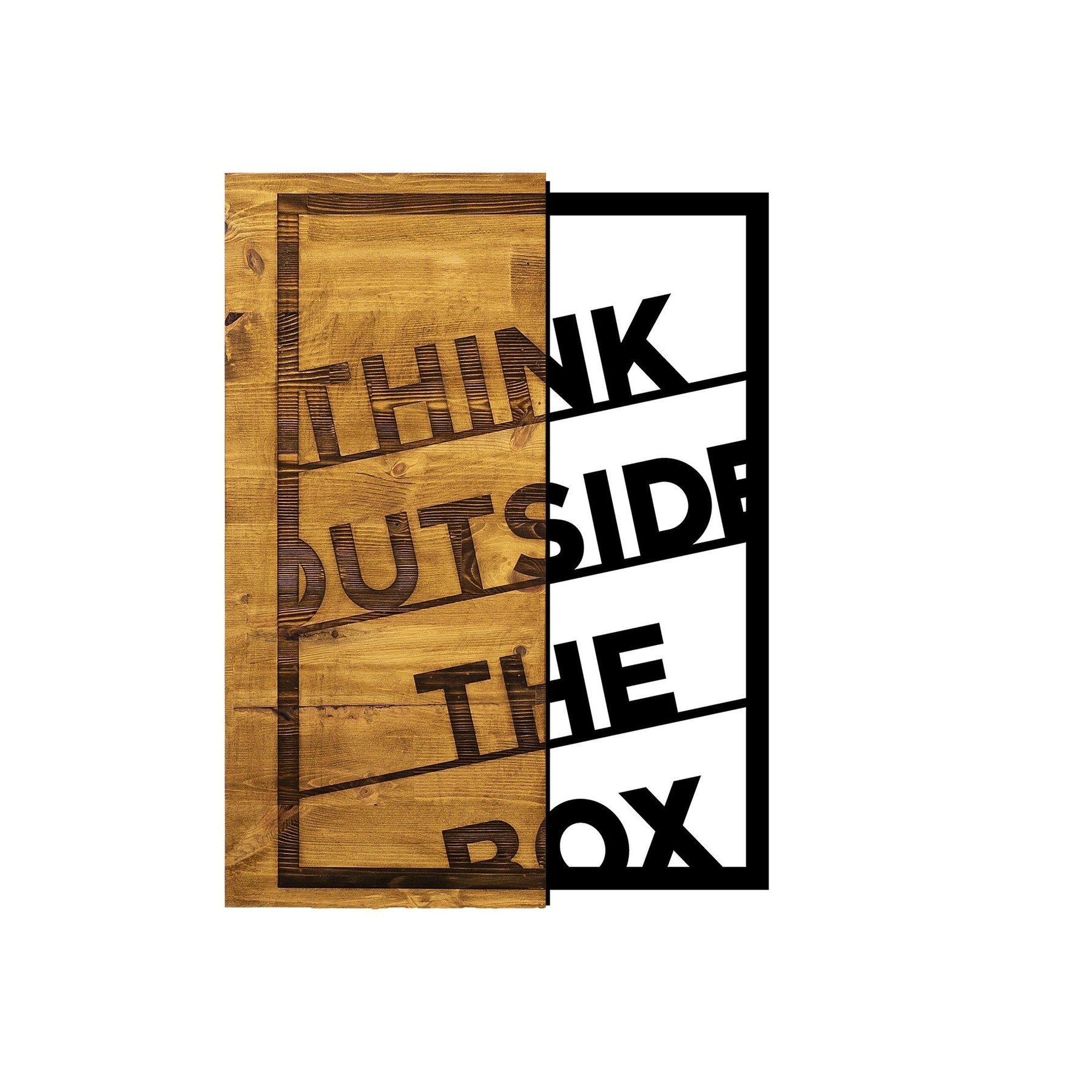 Decoratiune perete Think Out The Box, stejar/negru, lemn/metal, 42x58 cm
