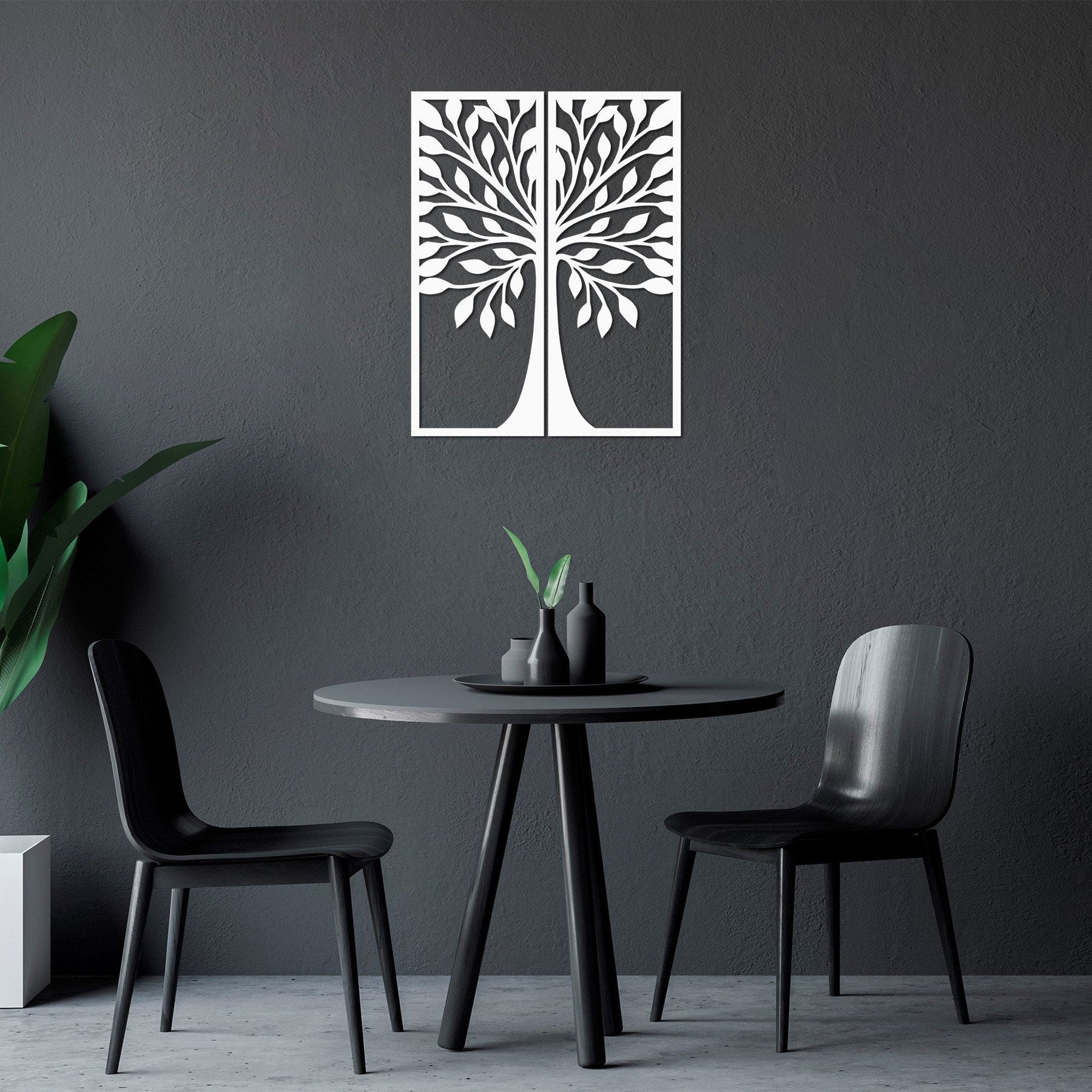 Accesoriu decorativ Ağaç 2, alb, lemn, 51x65 cm