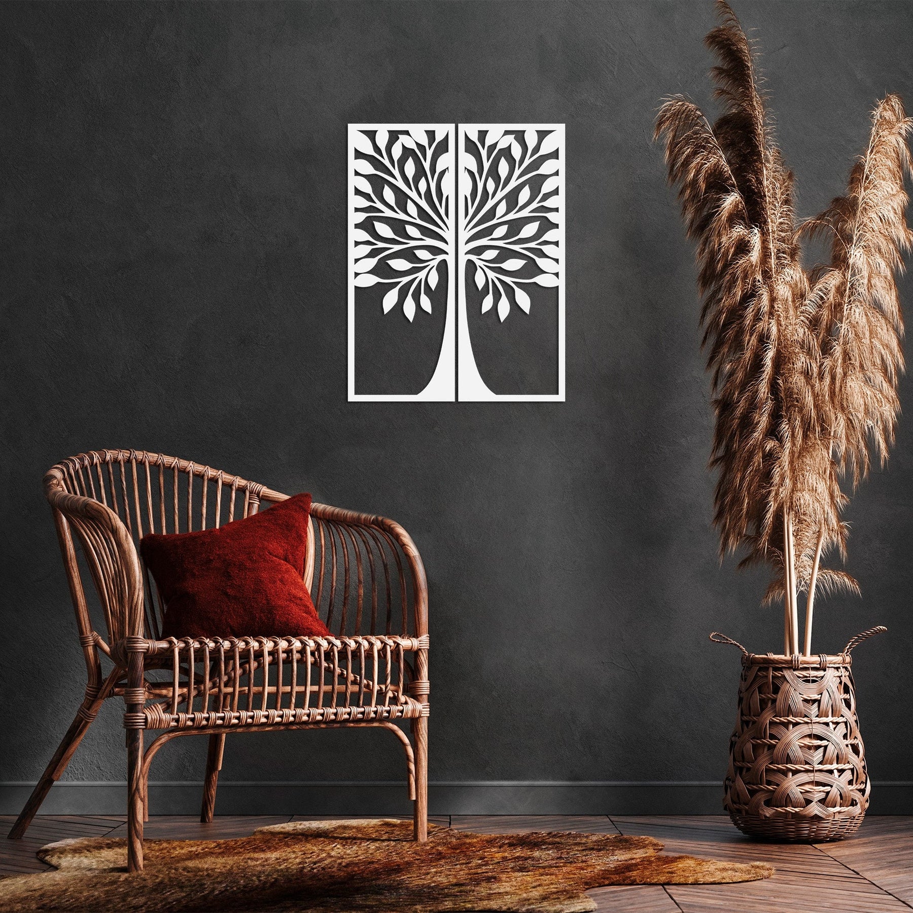 Accesoriu decorativ Ağaç 2, alb, lemn, 51x65 cm