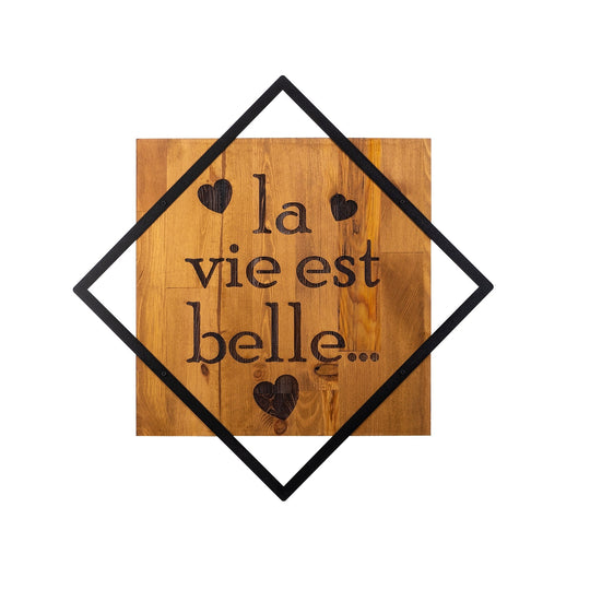 Accesoriu decorativ La Vie Est Belle, negru/nuc, lemn/metal, 54x54 cm