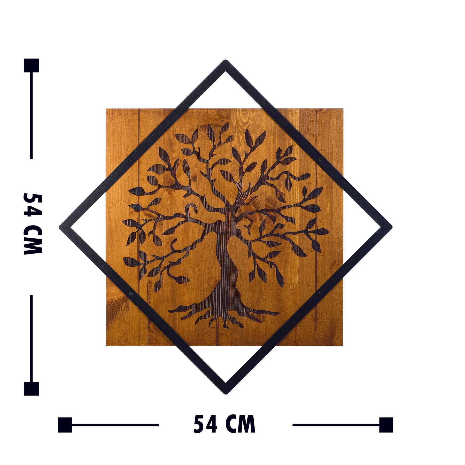 Decoratiune perete Tree, stejar/negru, lemn/metal, 54x54 cm