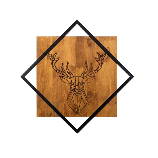 Accesoriu decorativ Deer, negru/stejar, lemn/metal, 54x54 cm
