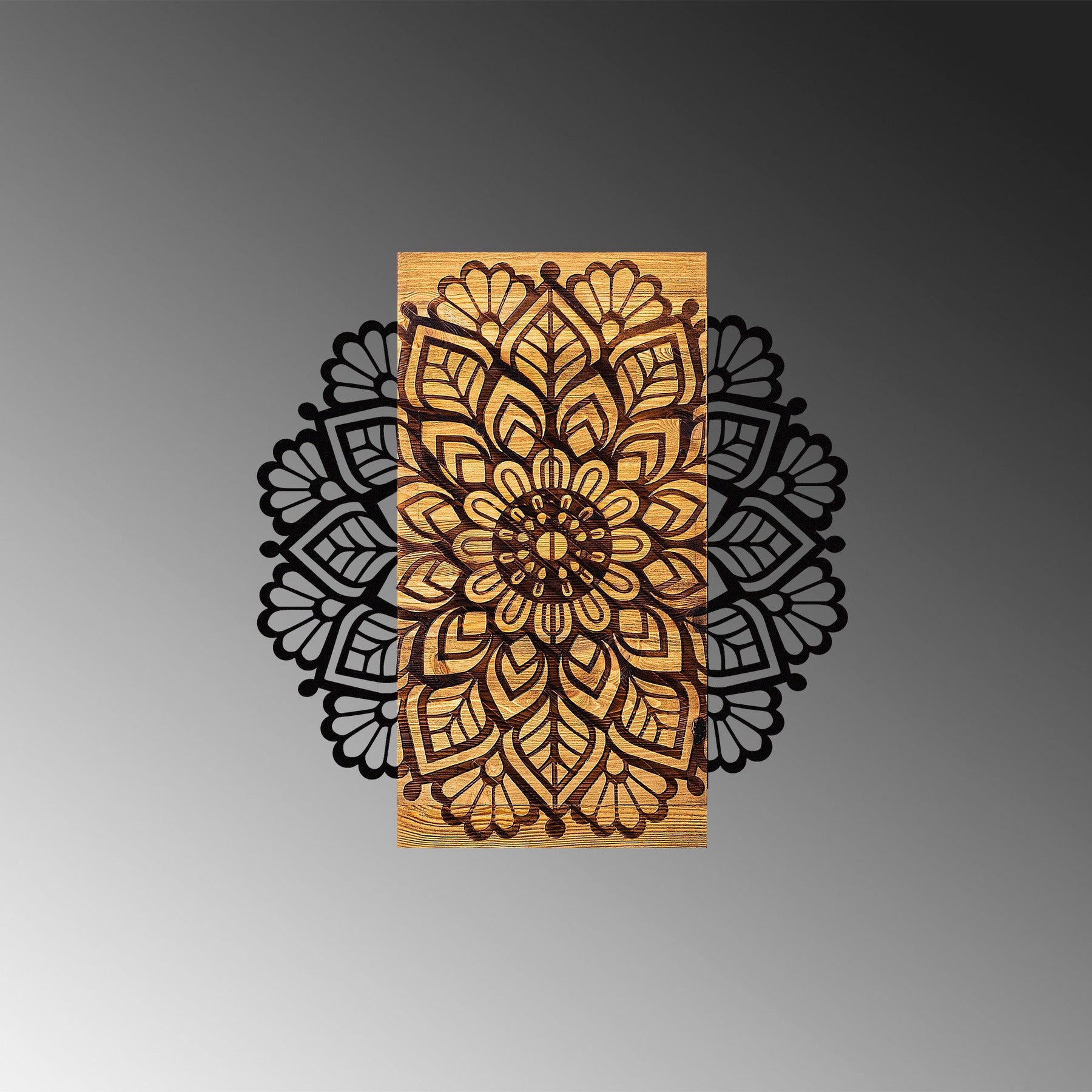 Accesoriu decorativ Msiala 2, negru/stejar, lemn/metal, 59x58 cm
