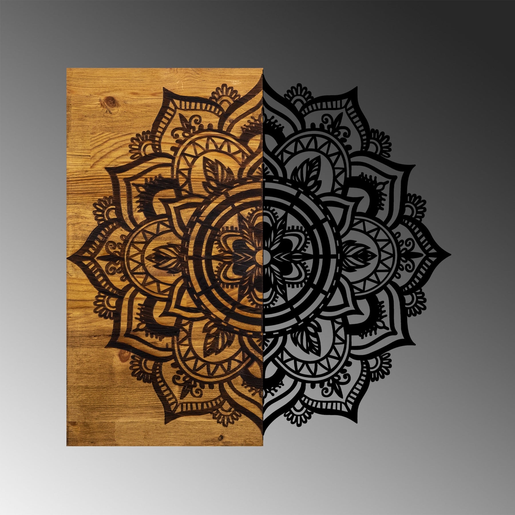 Decoratiune perete 899SKL2180, stejar/negru, lemn/metal, 59x3x58 cm