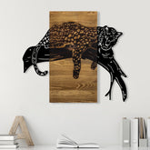 Accesoriu decorativ Leopard, negru/stejar, lemn/metal, 66x58 cm