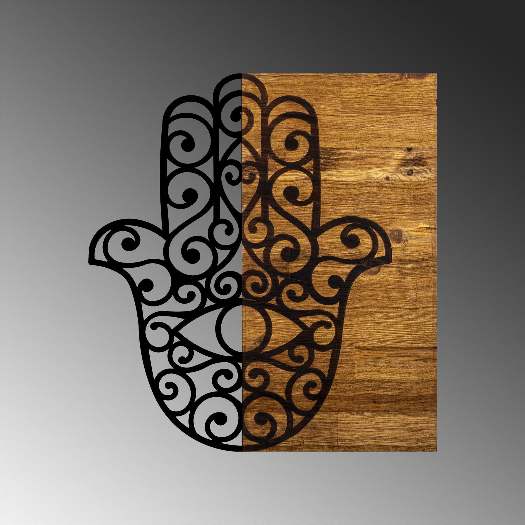 Accesoriu decorativ Hamse, negru/stejar, metal/lemn, 46x3x58 cm