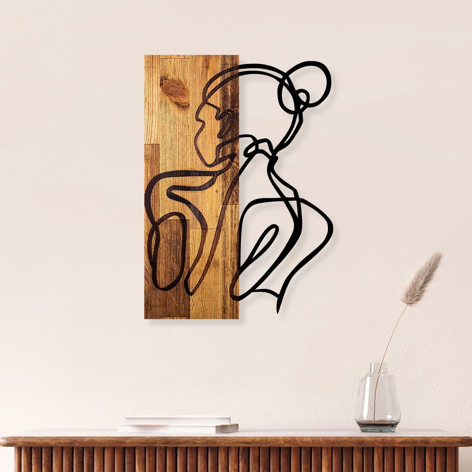 Decoratiune perete Woman Body, lemn/metal, maro/negru, 35x 3 x 50 cm