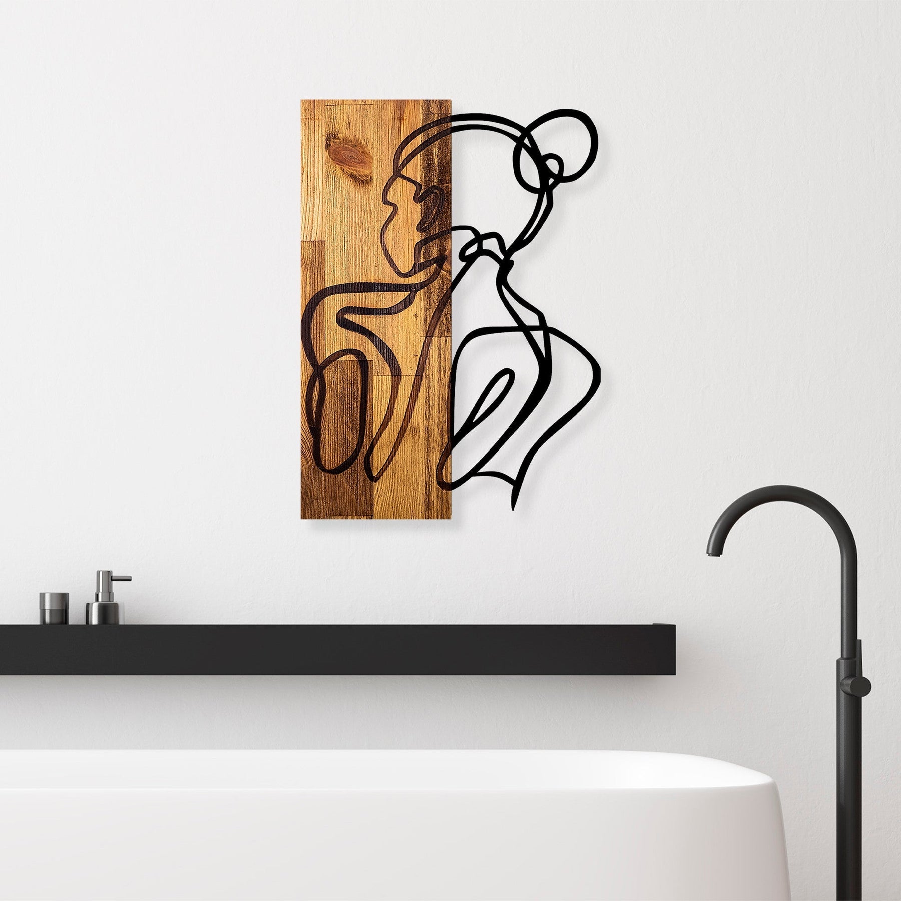 Decoratiune perete Woman Body, lemn/metal, maro/negru, 35x 3 x 50 cm