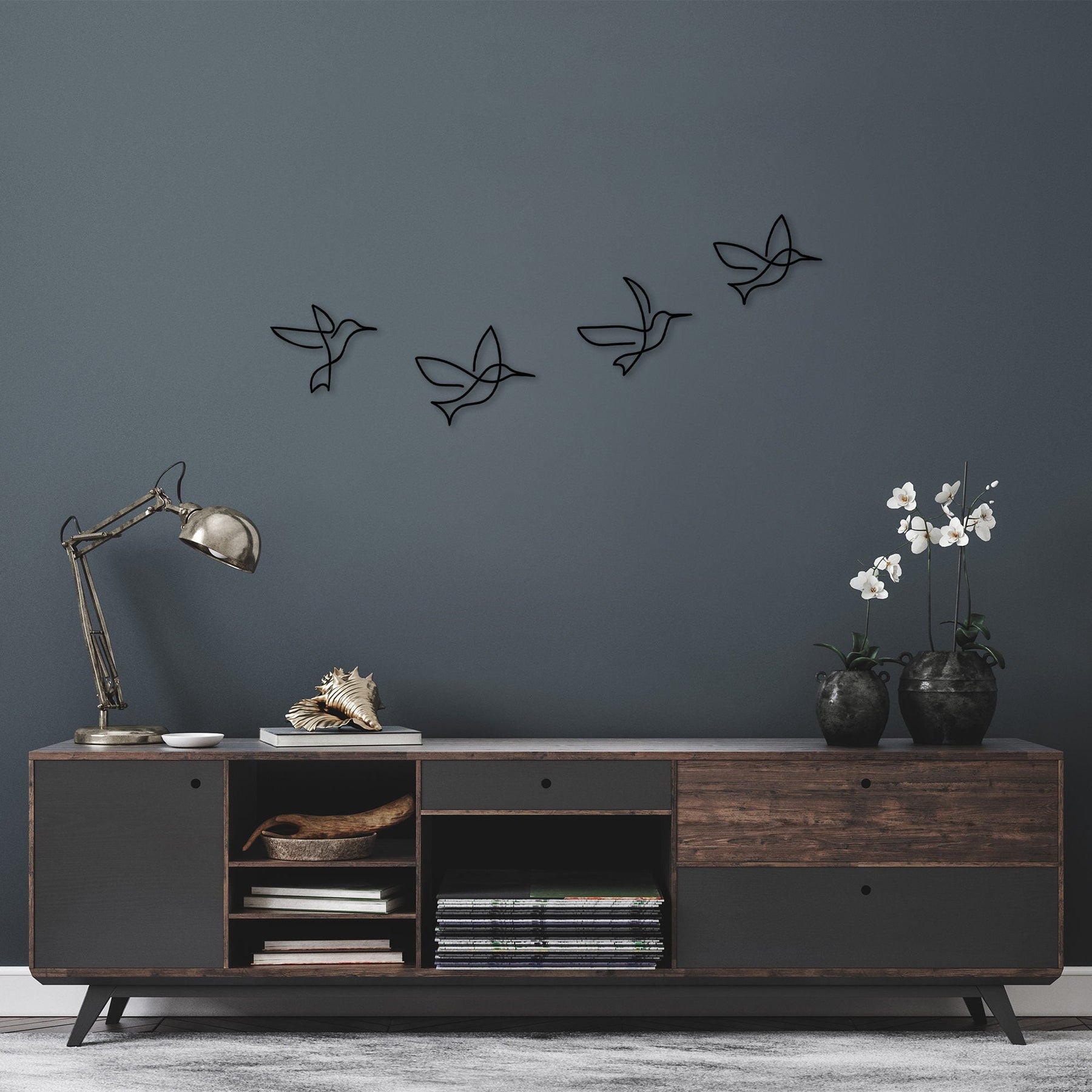 Accesoriu decorativ Birds-304, negru, metal