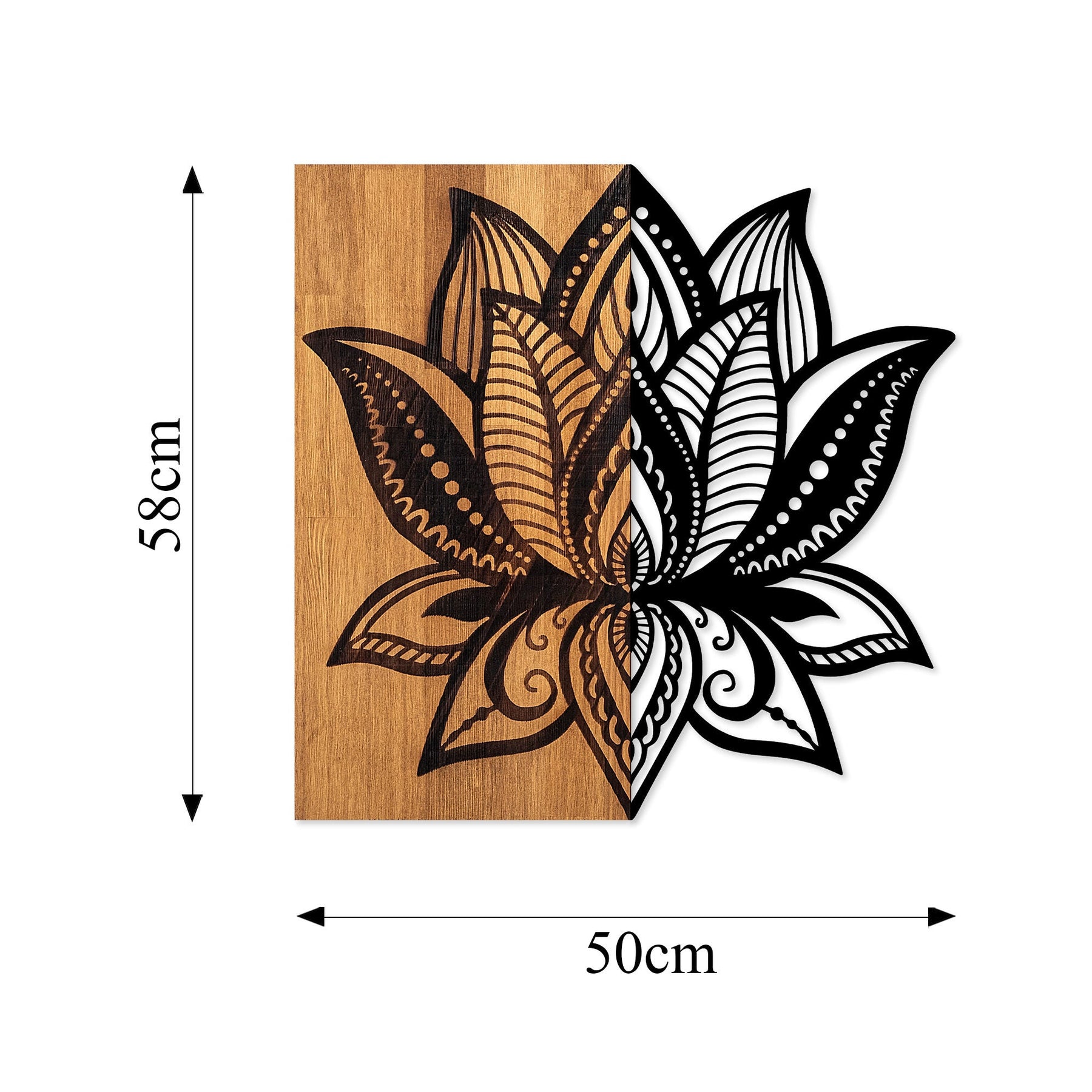 Accesoriu decorativ Lotus 10, negru/stejar, lemn/metal, 59x58 cm