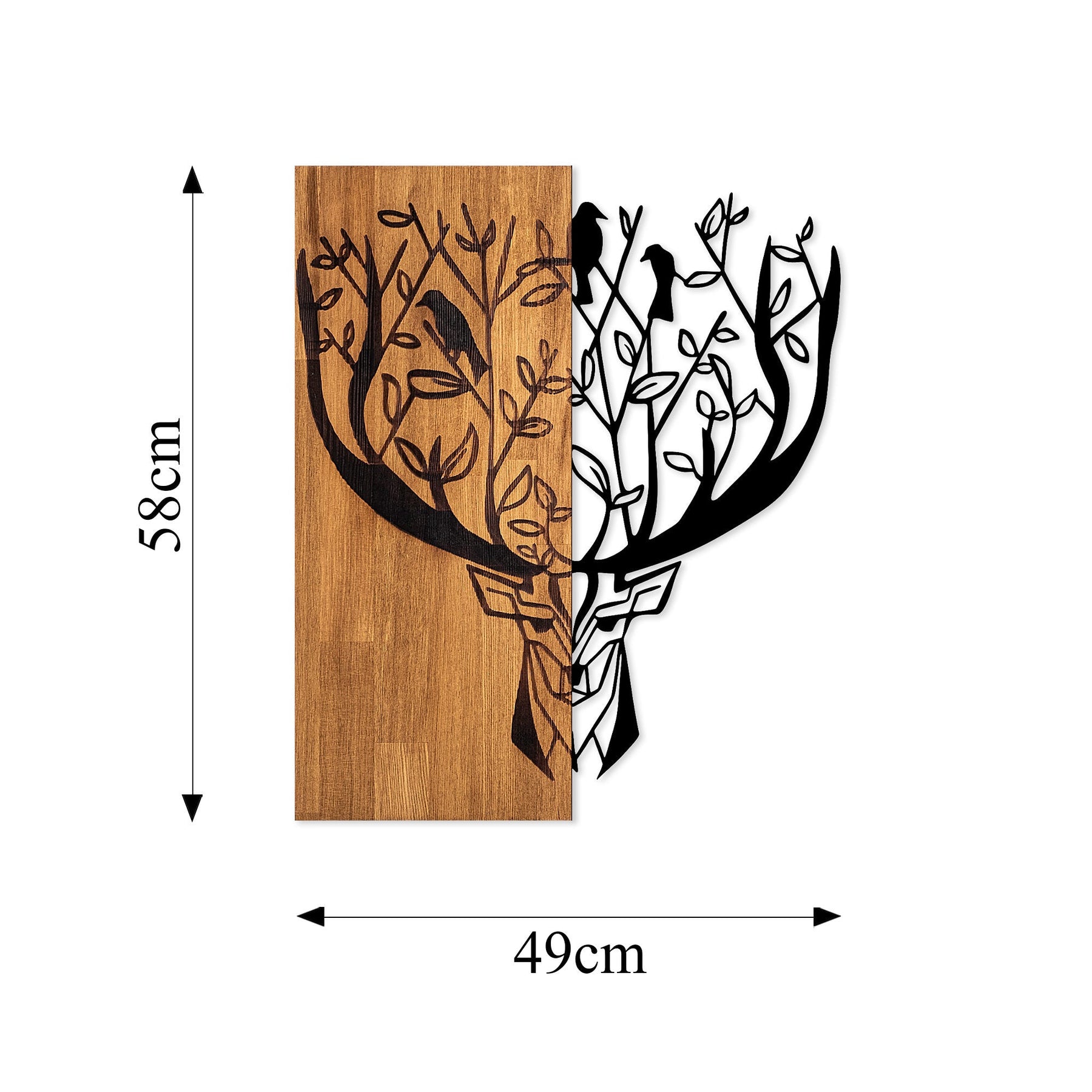Accesoriu decorativ Deer 1, negru/stejar, lemn/metal, 49x58 cm
