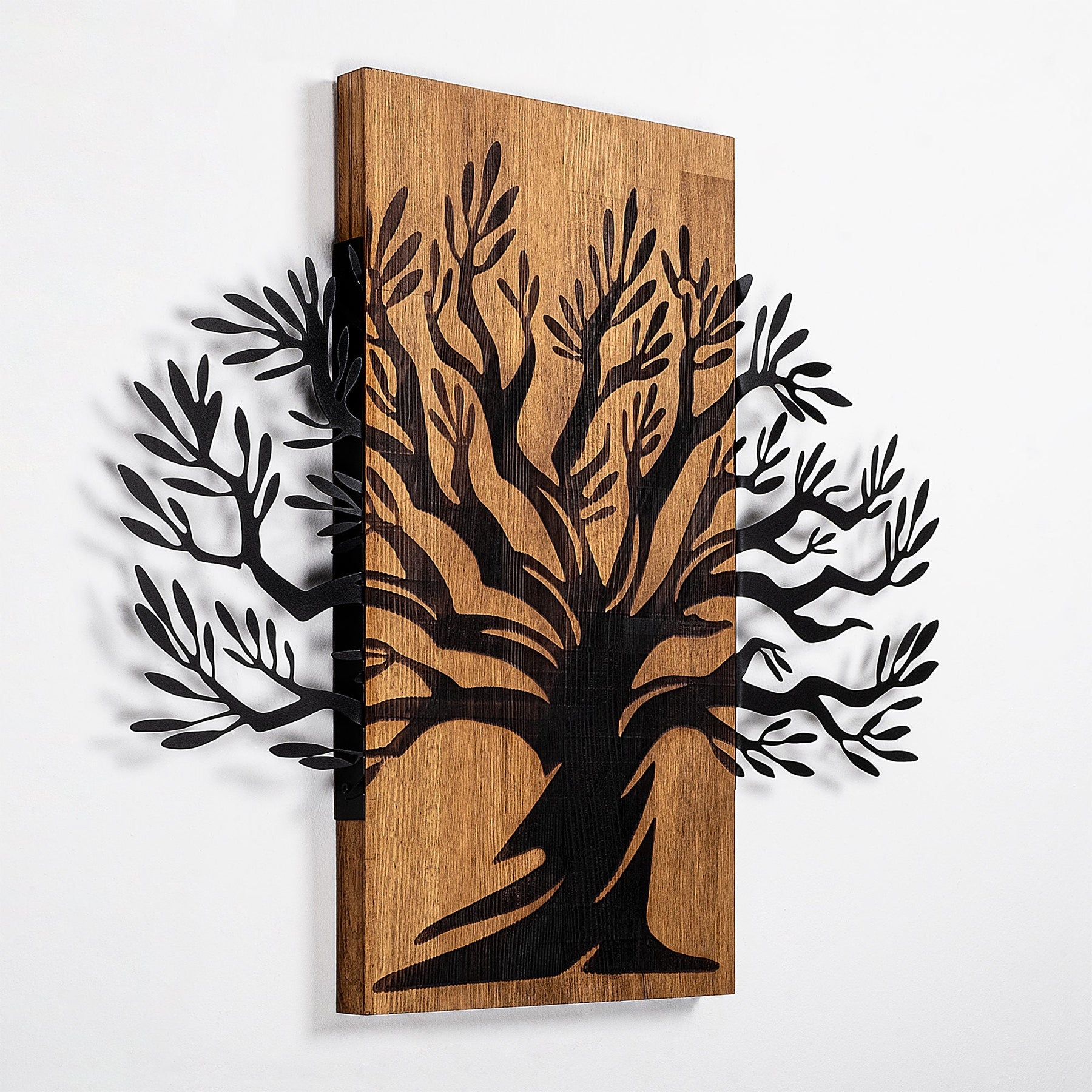 Accesoriu decorativ Monumental Tree, negru,stejar, lemn/metal, 67x58 cm