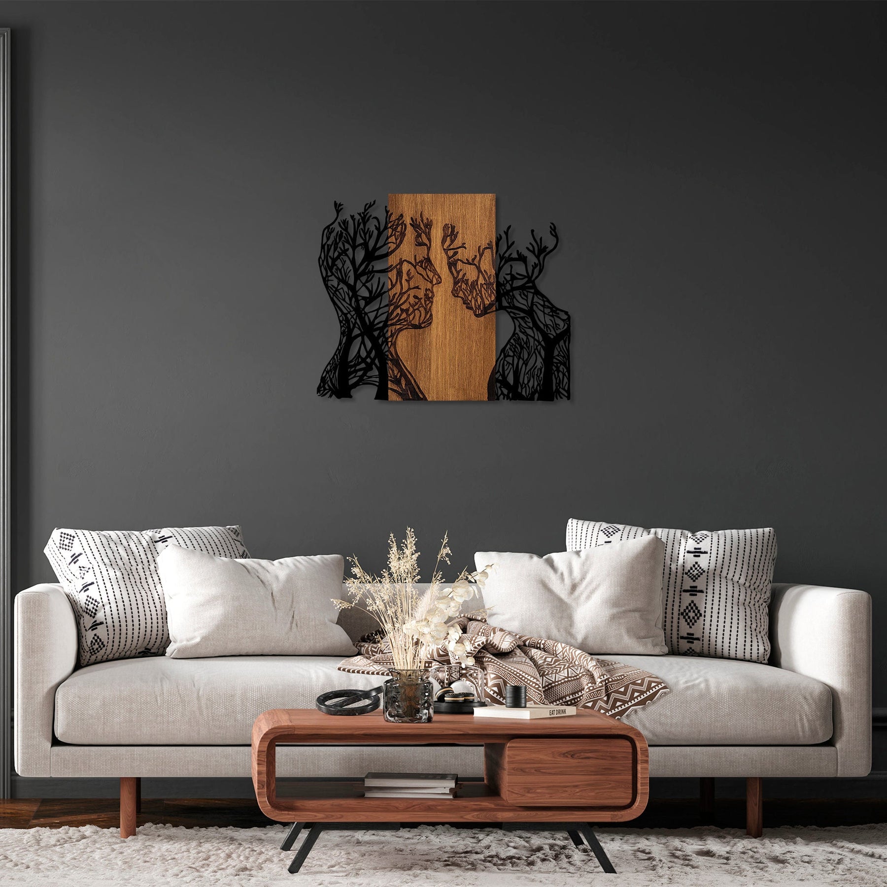 Decoratiune perete Tree Woman, lemn/metal, 70x58 cm