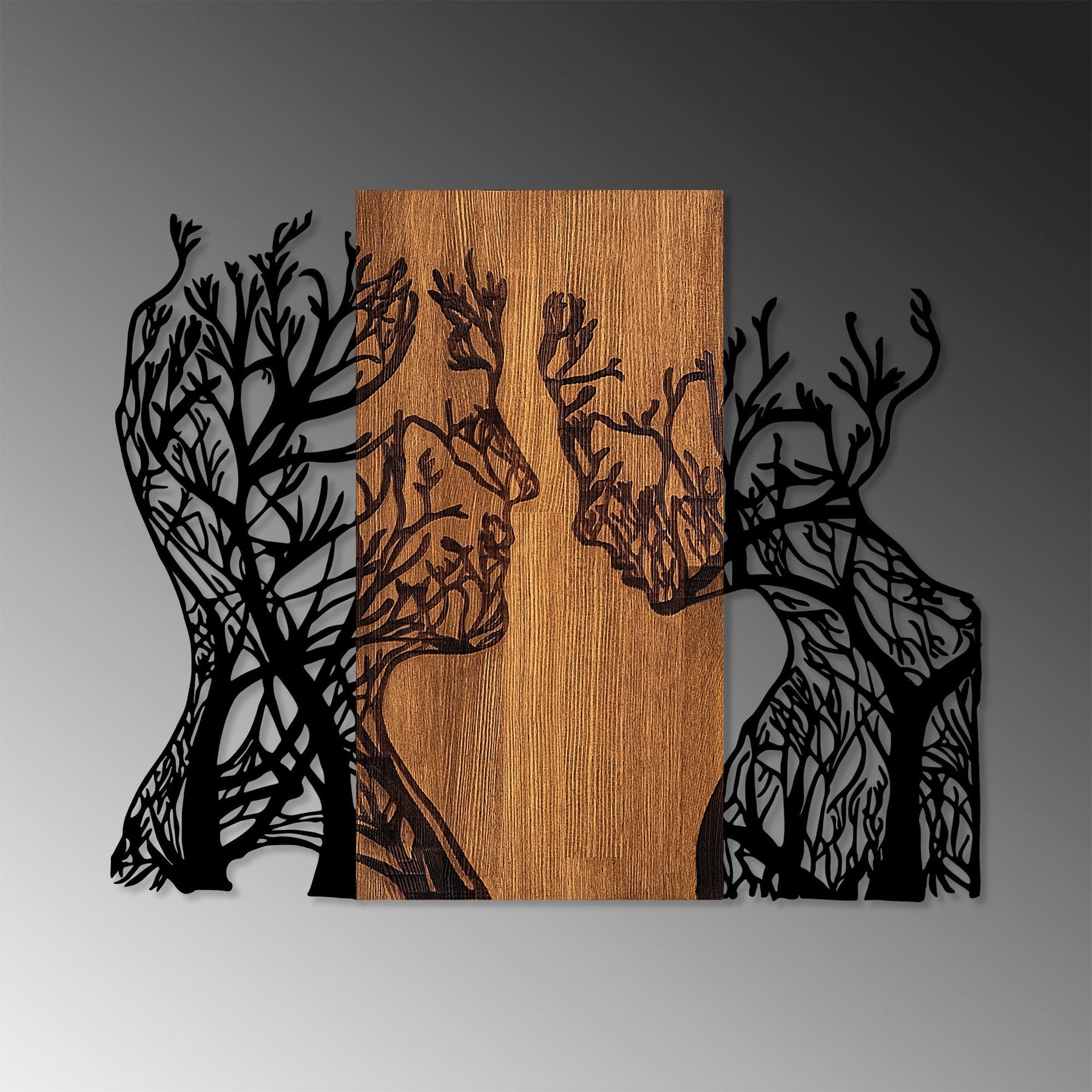Decoratiune perete Tree Woman, lemn/metal, 70x58 cm