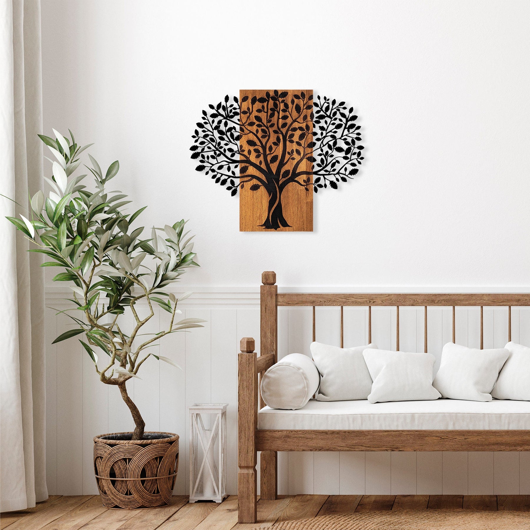 Accesoriu decorativ Magical Tree-378, negru/stejar, lemn/metal, 73x58 cm