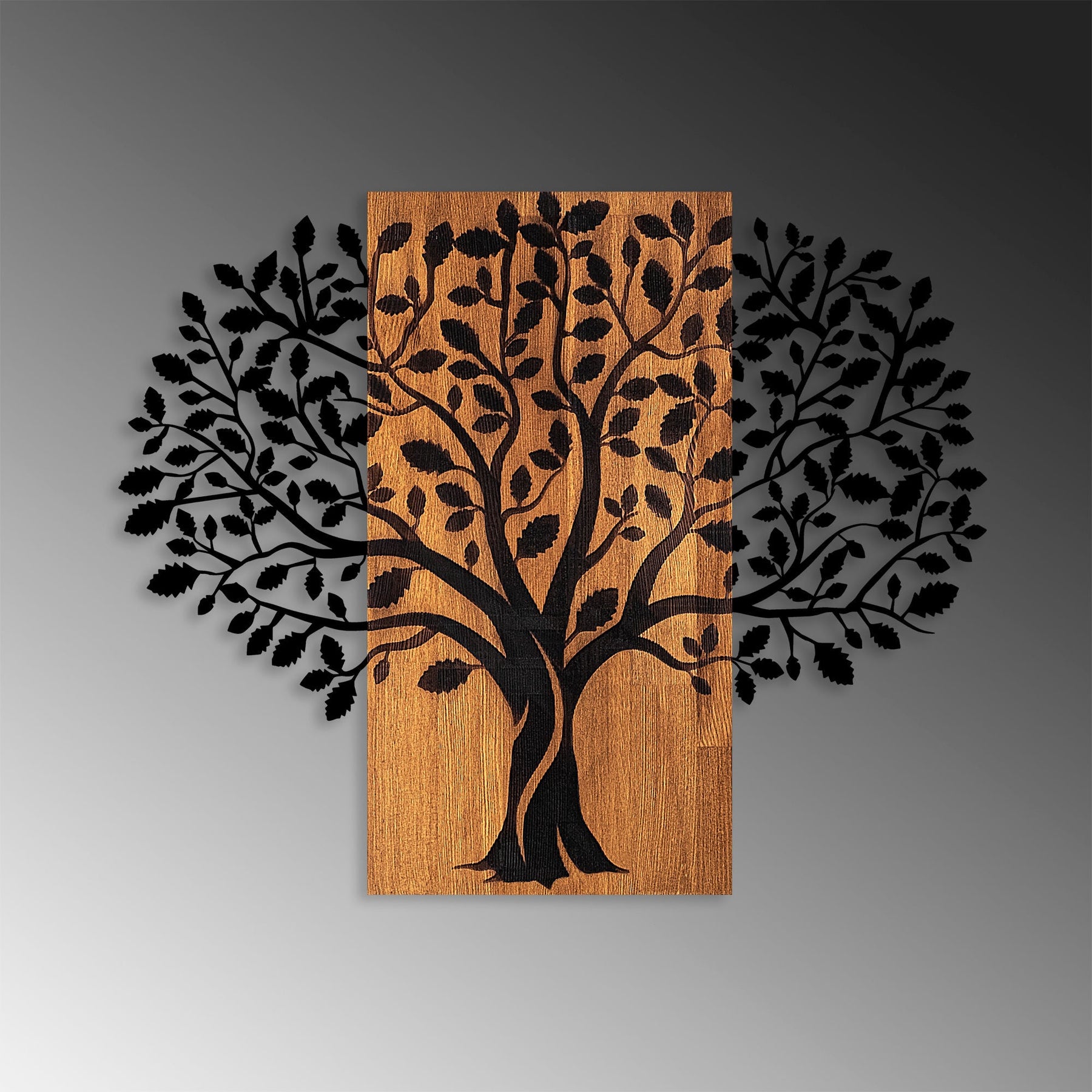 Accesoriu decorativ Magical Tree-378, negru/stejar, lemn/metal, 73x58 cm