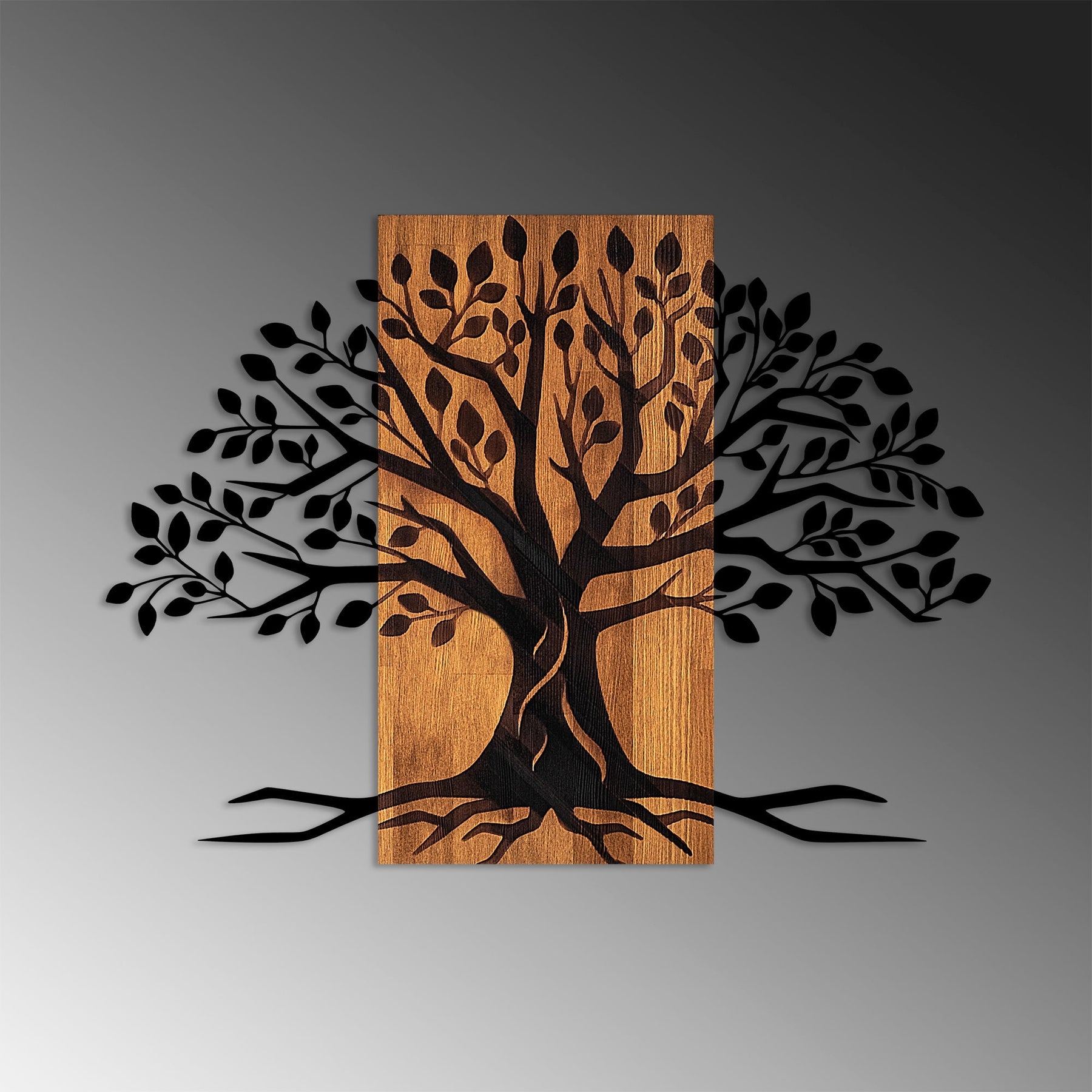 Decoratiune perete Willow, stejar/negru, lemn/metal, 80x58 cm