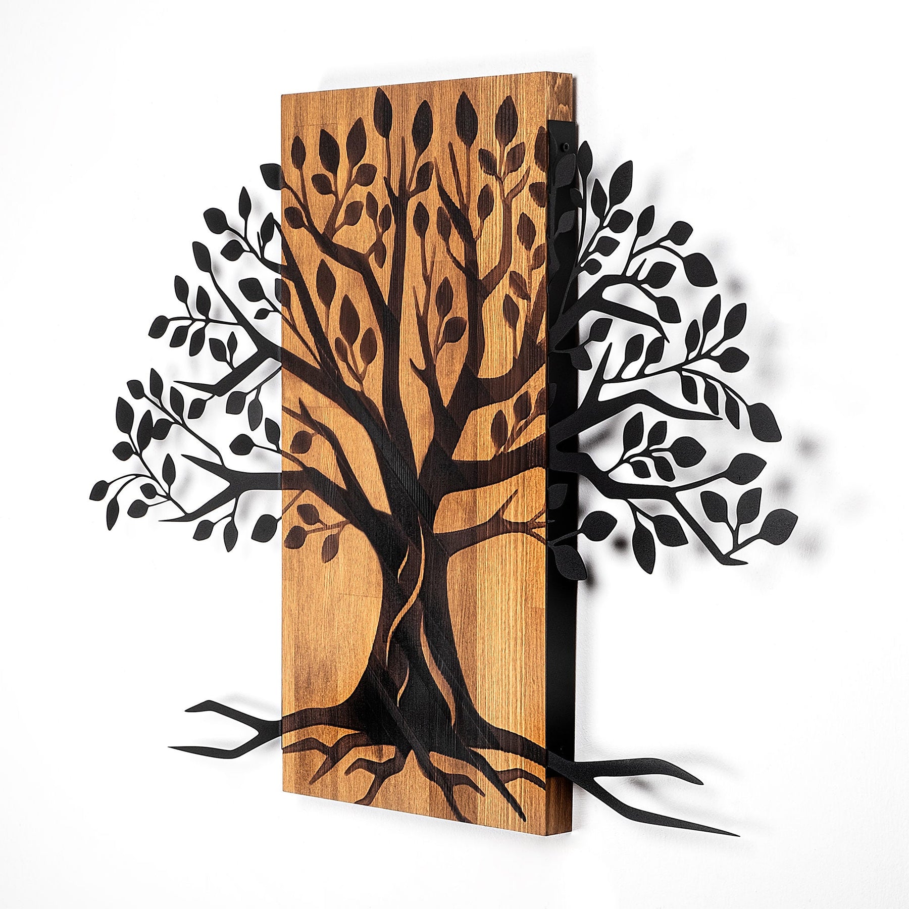 Decoratiune perete Willow, stejar/negru, lemn/metal, 80x58 cm