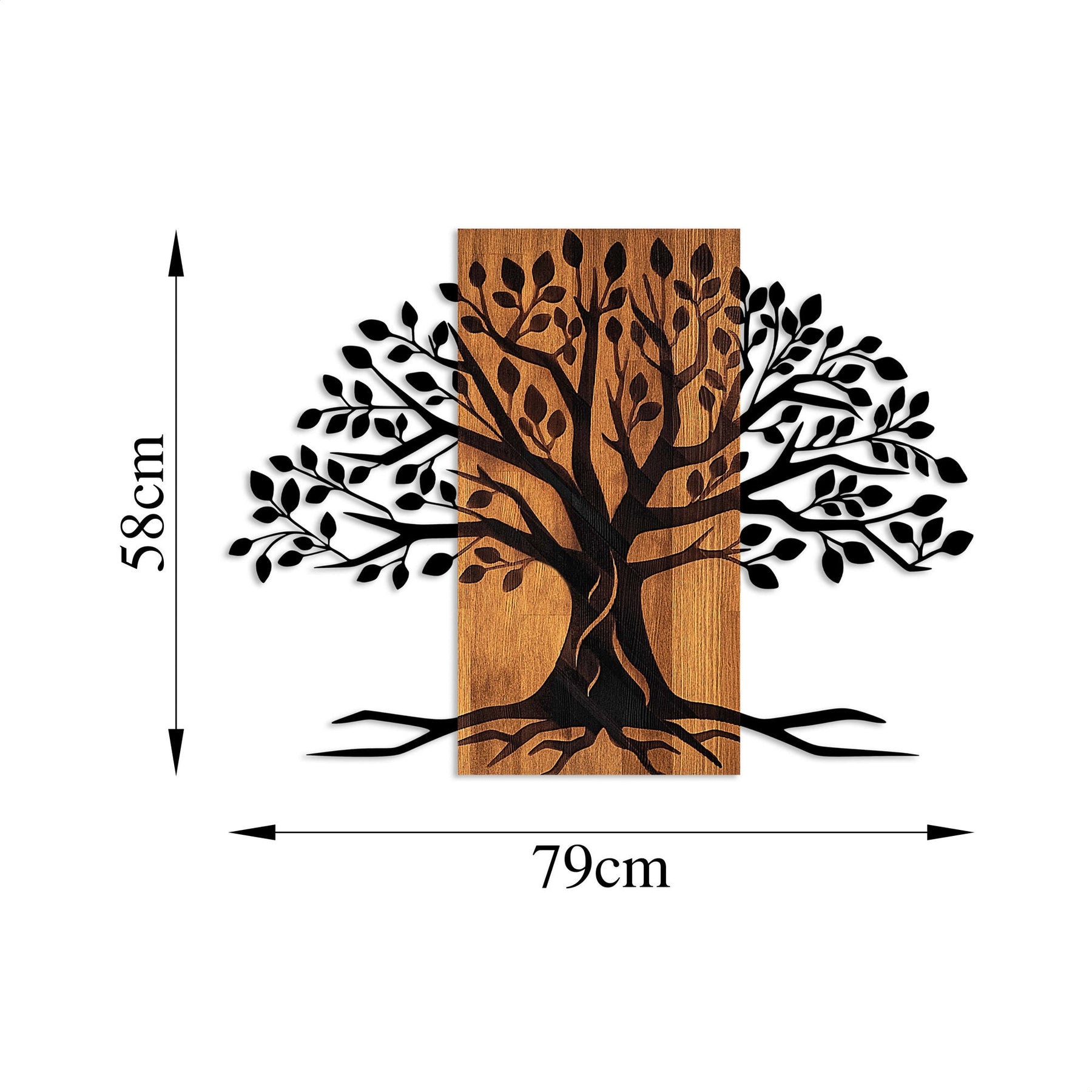 Decoratiune perete Willow, stejar/negru, lemn/metal, 80x58 cm