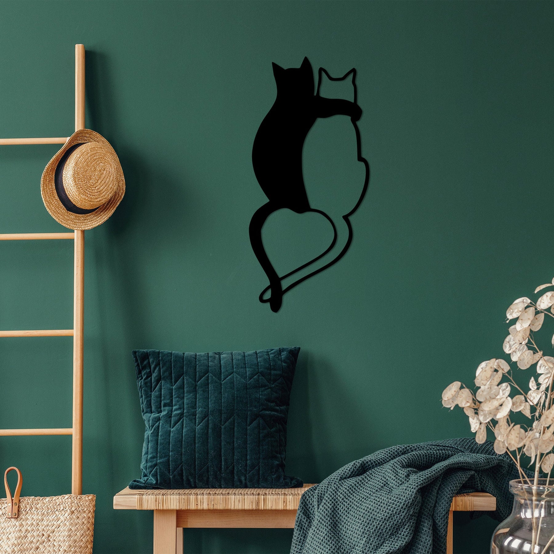 Accesoriu decorativ Love Cats-478, negru, metal, 33x70 cm