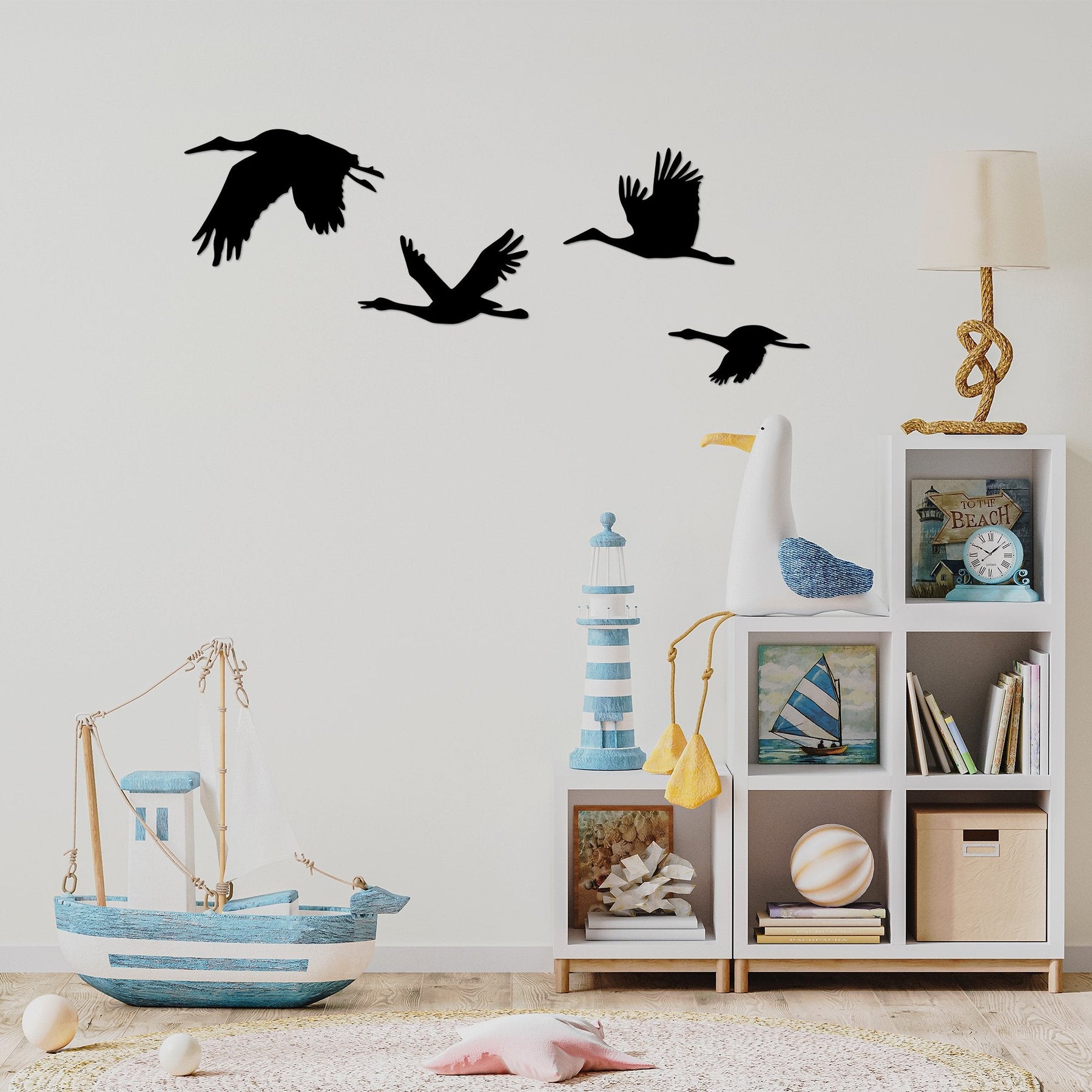 Decoratiune perete Stork, negru, metal