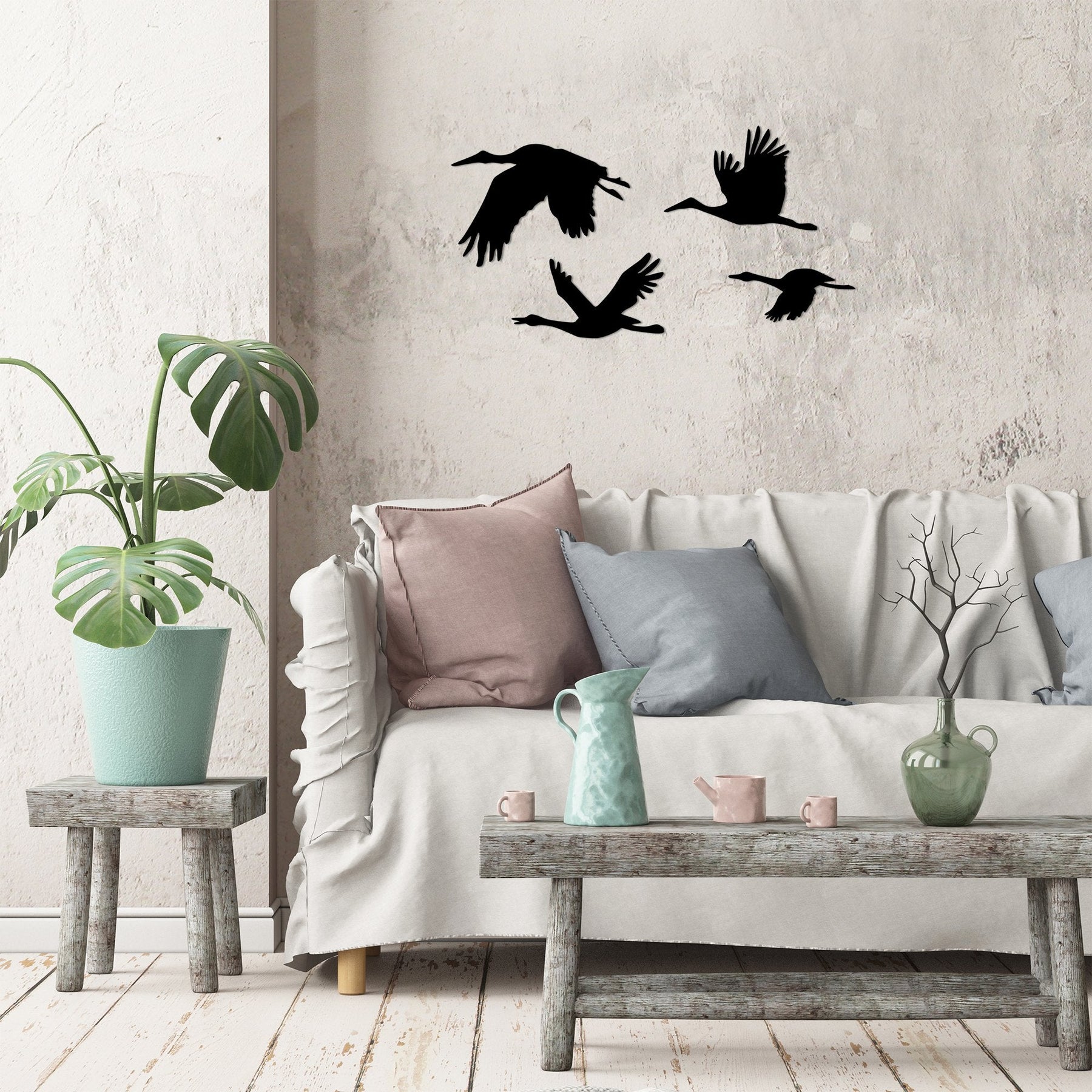 Decoratiune perete Stork, negru, metal