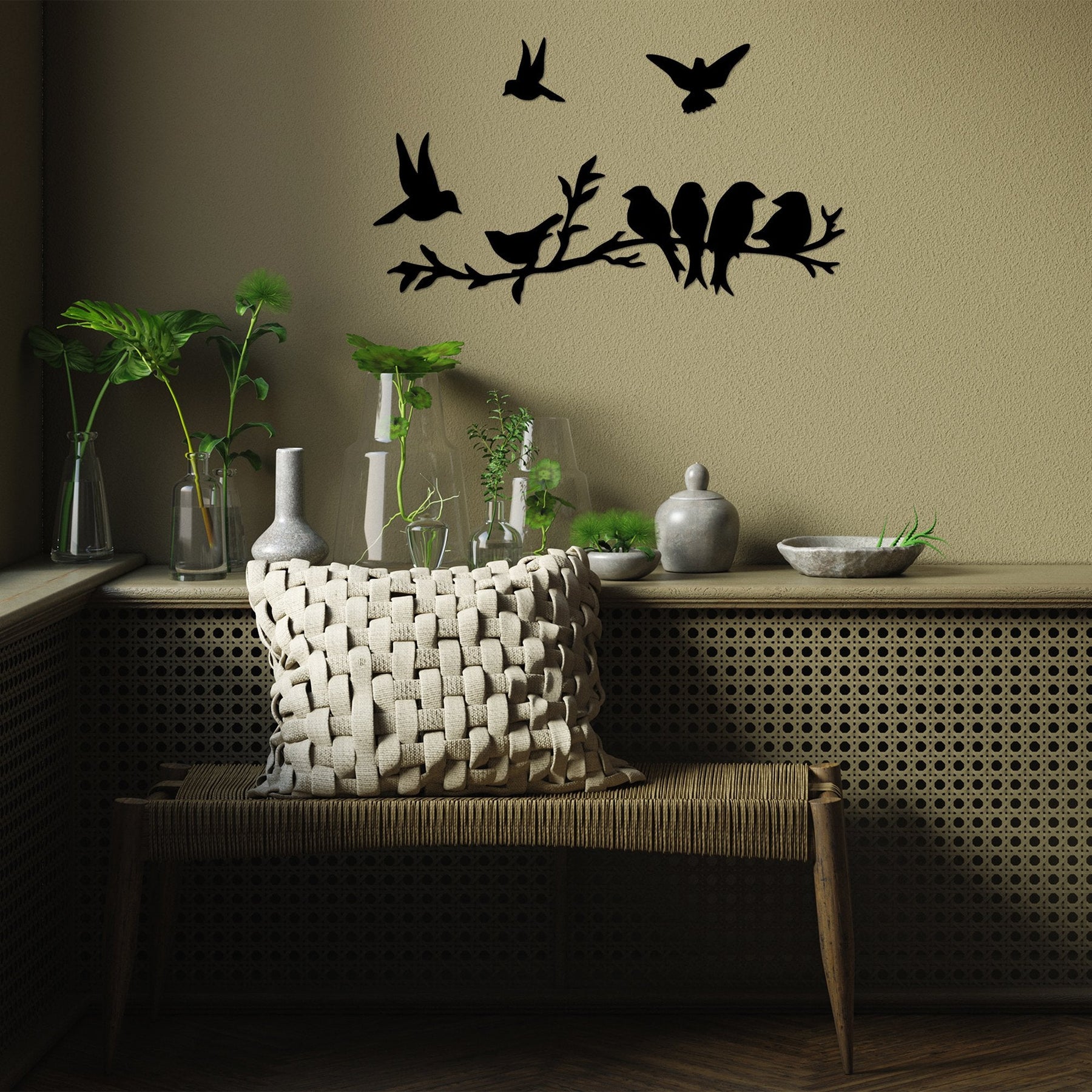 Accesoriu decorativ Bırd Communıty, negru, metal