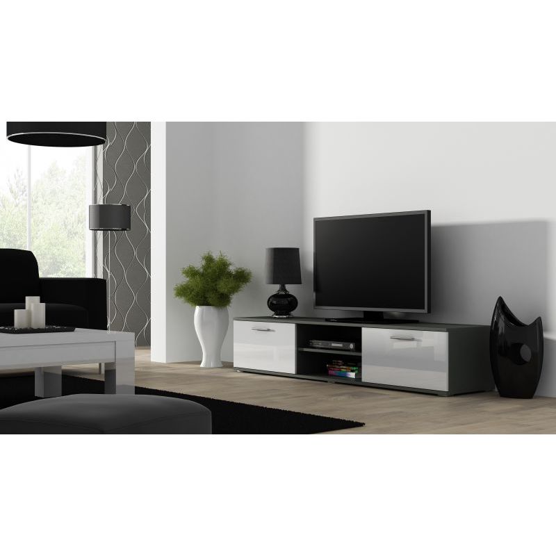Comoda TV cu 2 usi si 2 spatii depozitare Soho RTV, gri/alb, 180x43x37 cm