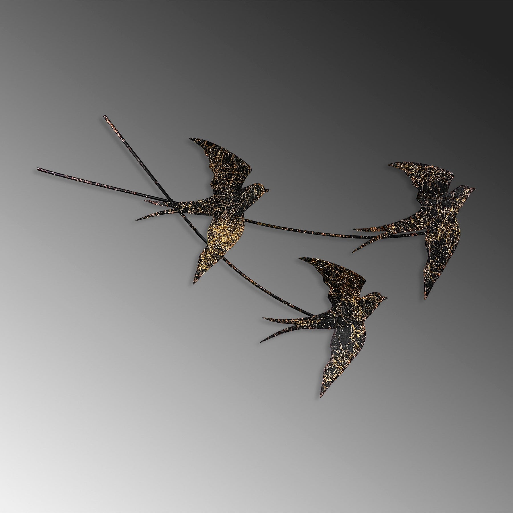 Decoratiune perete Wallow 2, negru/auriu, metal, 70x42 cm