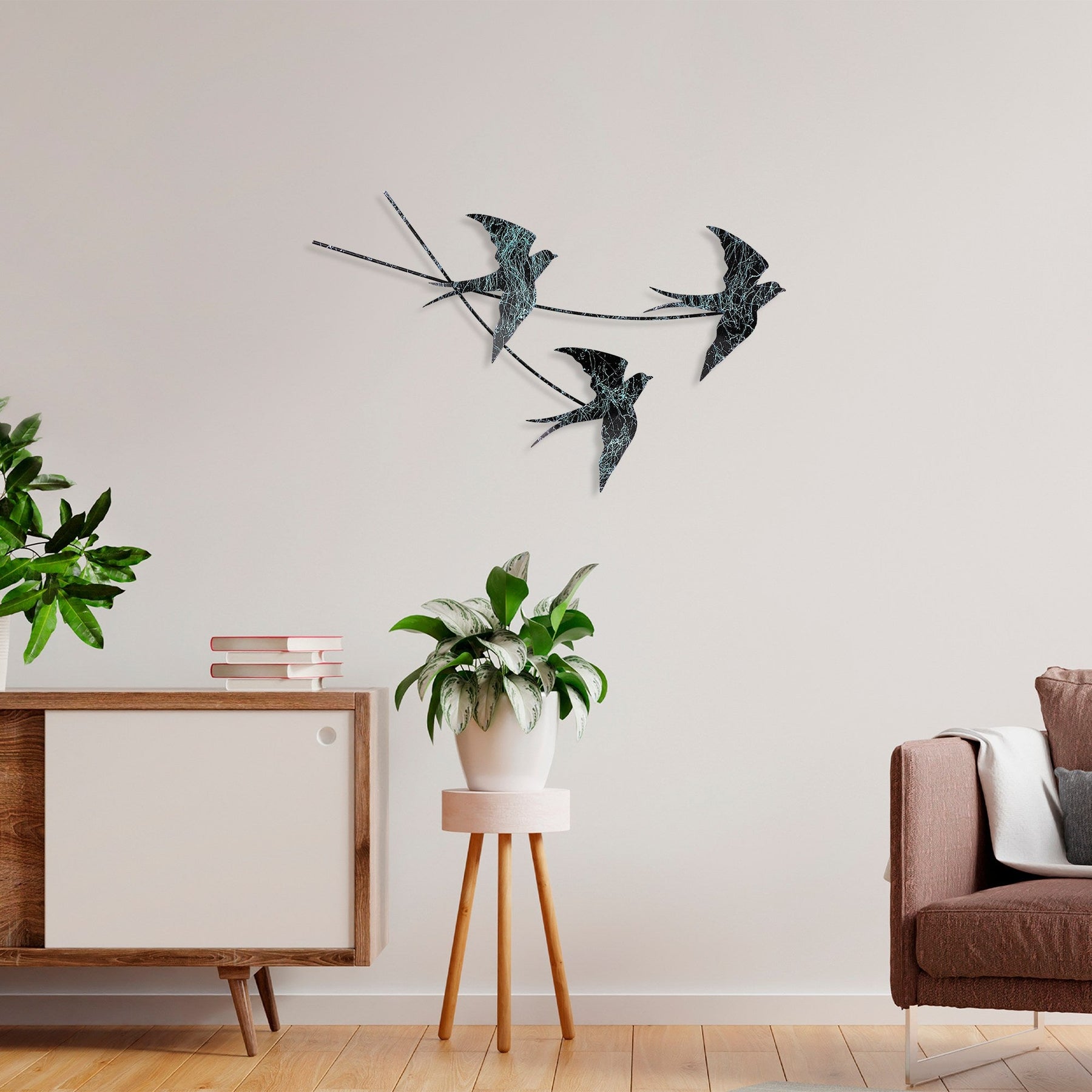 Decoratiune perete Wallow 3, negru/alb, metal, 70x42 cm