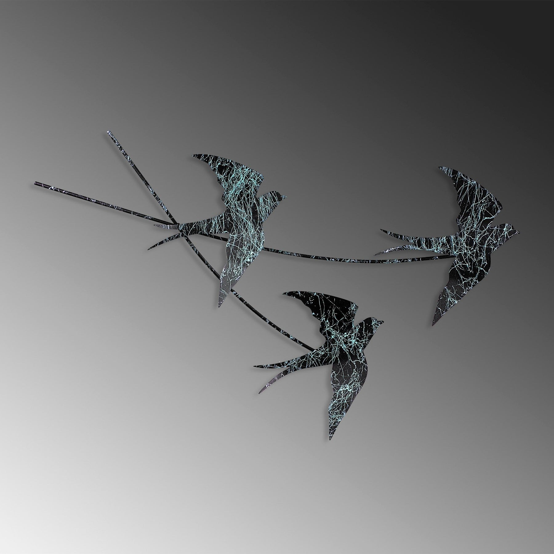 Decoratiune perete Wallow 3, negru/alb, metal, 70x42 cm