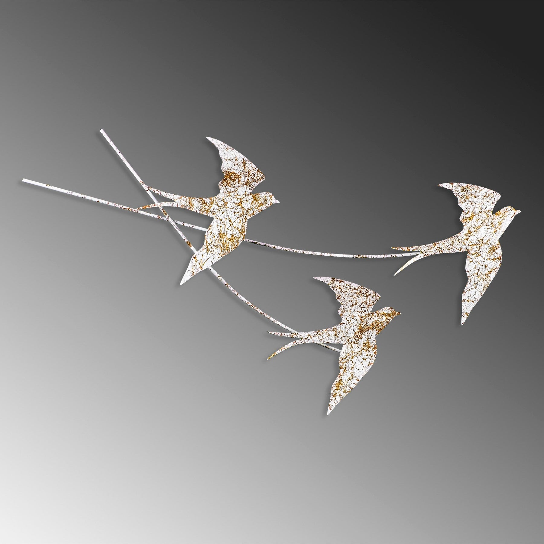 Decoratiune perete Wallow 6, alb/auriu, metal, 70x42 cm