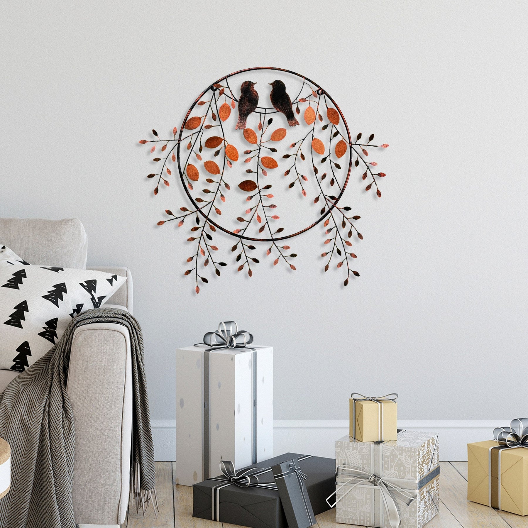 Accesoriu decorativ Love of Birds 3, maro, metal, 86x75 cm