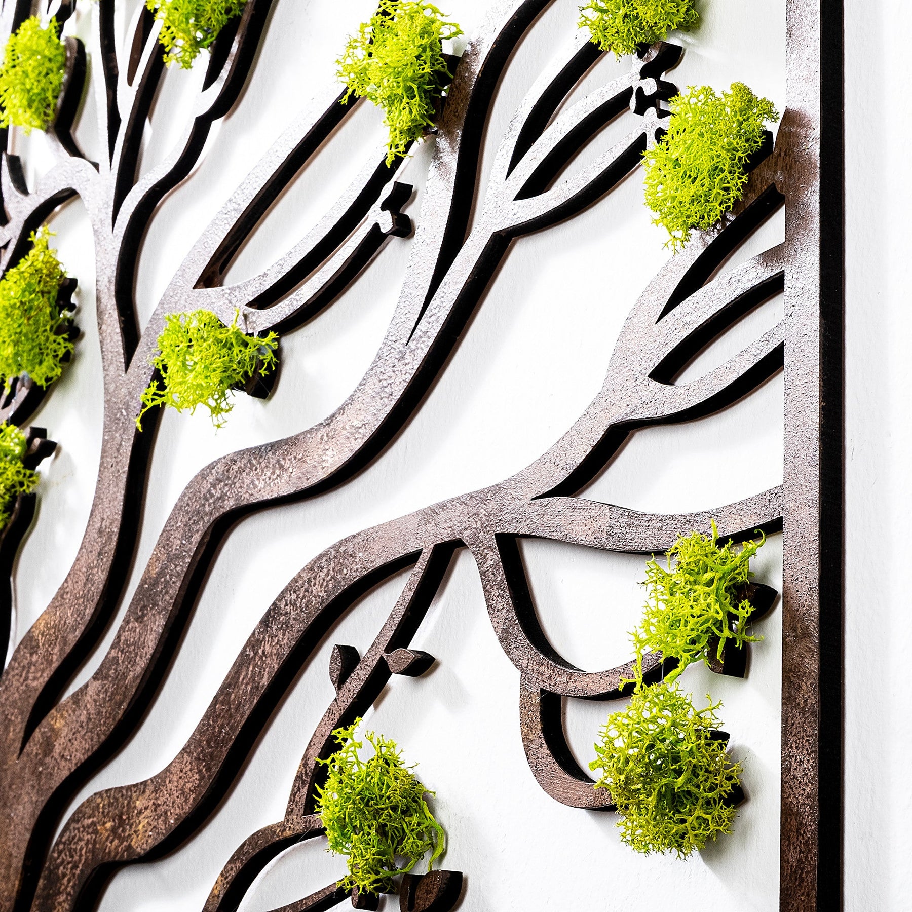 Decoratiune perete Tree 1, maro/verde, muschi, 90x1x44 cm