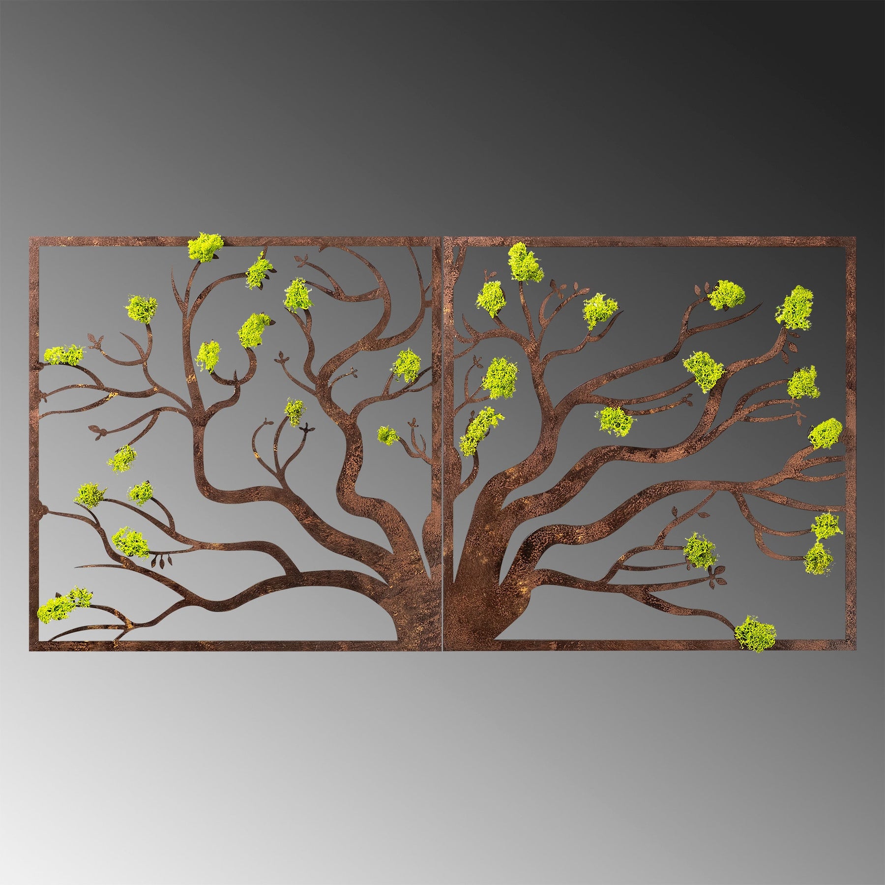 Decoratiune perete Tree 1, maro/verde, muschi, 90x1x44 cm