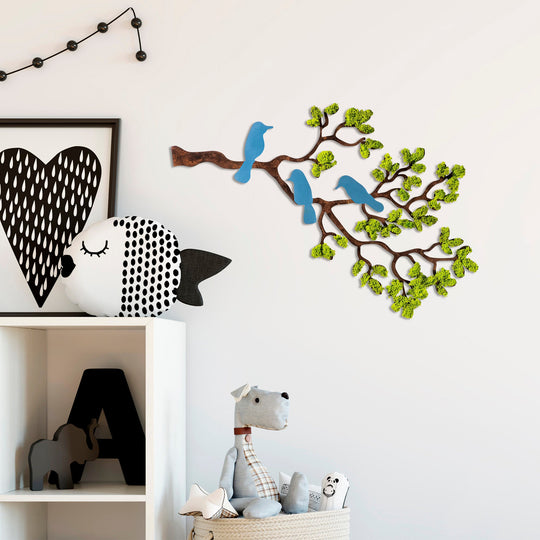 Decoratiune perete Tree 3, verde/albastru, muschi, 79x1x60 cm