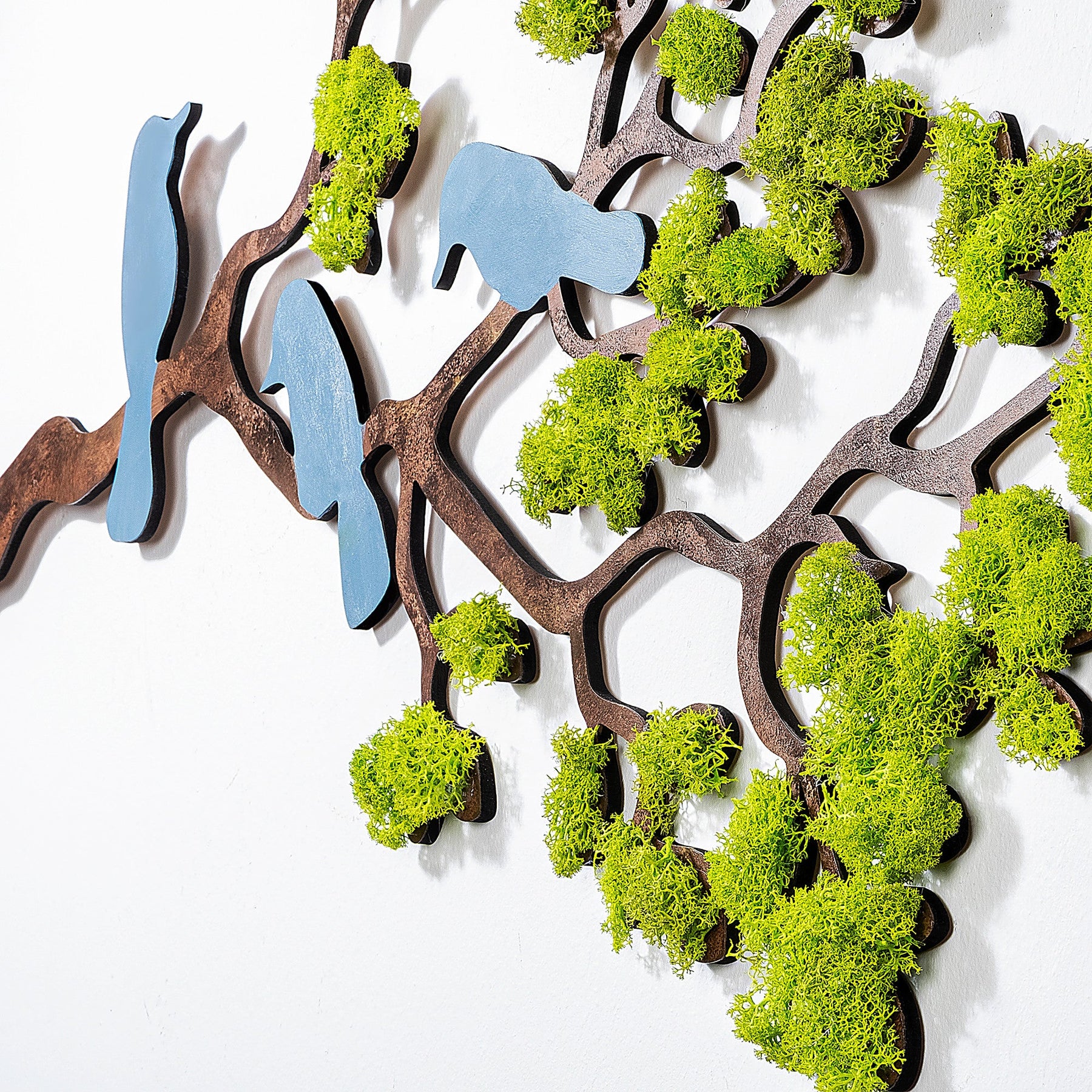 Decoratiune perete Tree 3, verde/albastru, muschi, 79x1x60 cm