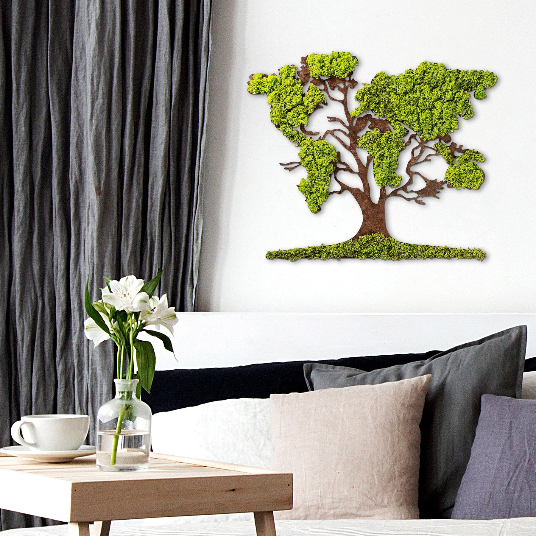 Decoratiune perete Tree 2, verde/maro, muschi, 71x1x59 cm
