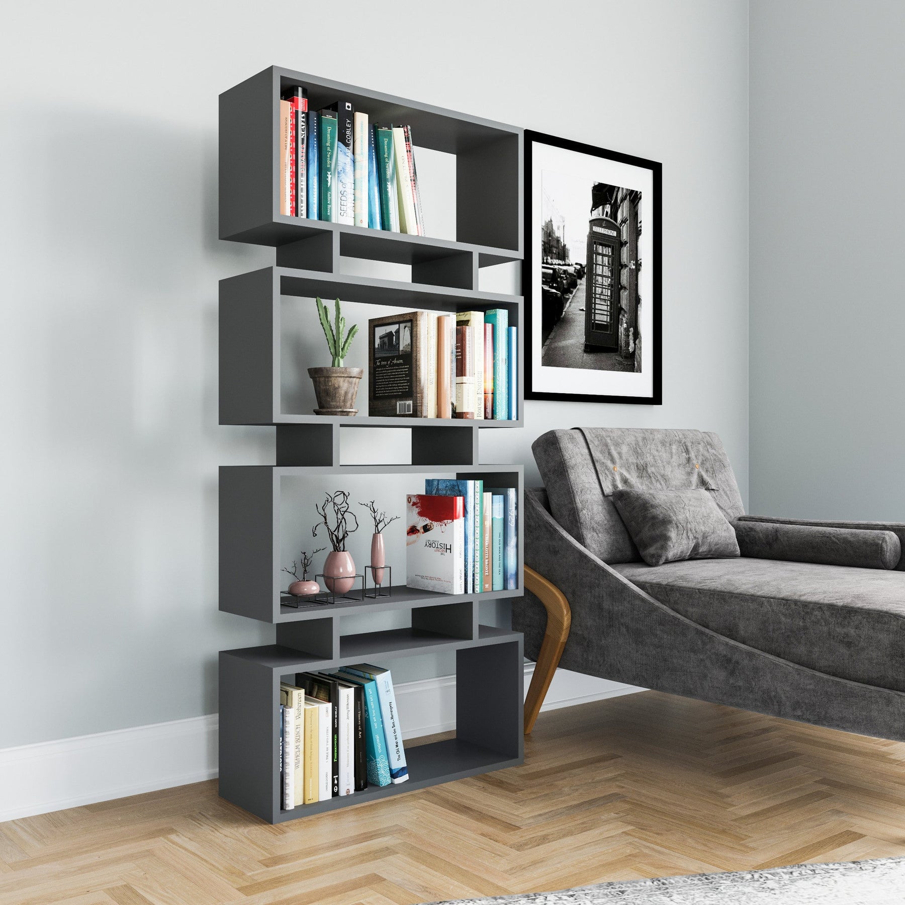 Biblioteca Langdon, gri antracit, PAL, 72x25x161 cm