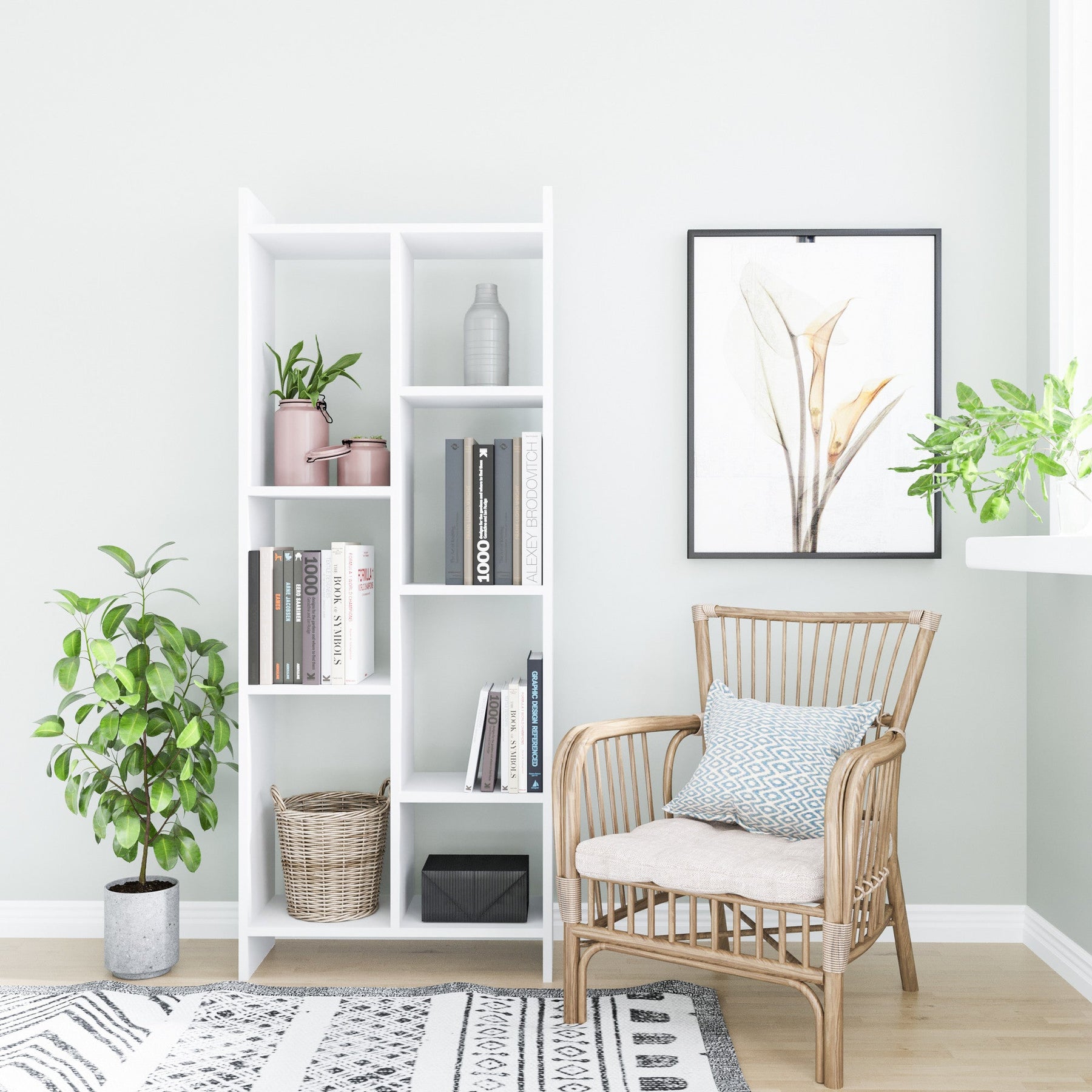 Biblioteca Eden, alb, PAL, 63x25x160 cm